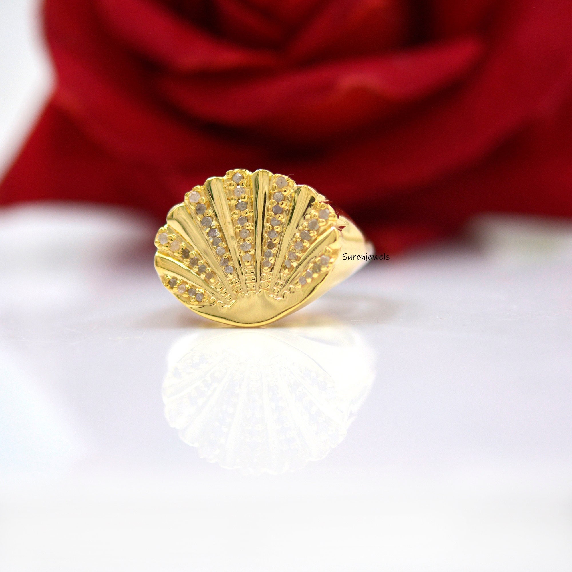 Sunrise Shell 14k Gold Ring: Hammered Hawaii Seashell Ring - Suren Jewels | SKU: SJR932-SLYGDI-US-8