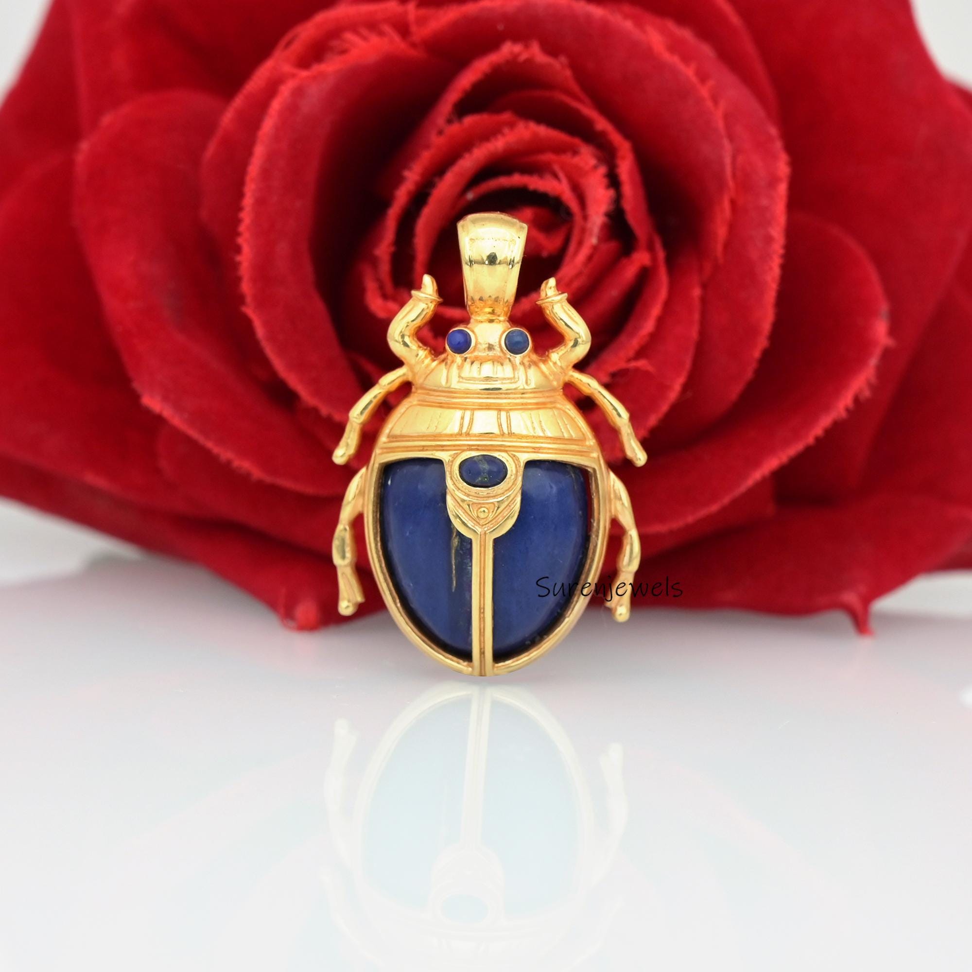 14K Gold Scarab Pendant: Hand Carved Amulet Charm - View 2 - Suren Jewels | SKU: SJP4191-SLYGLPZ-35M,SJP4192-SLYGLPZ-35M,SJP4