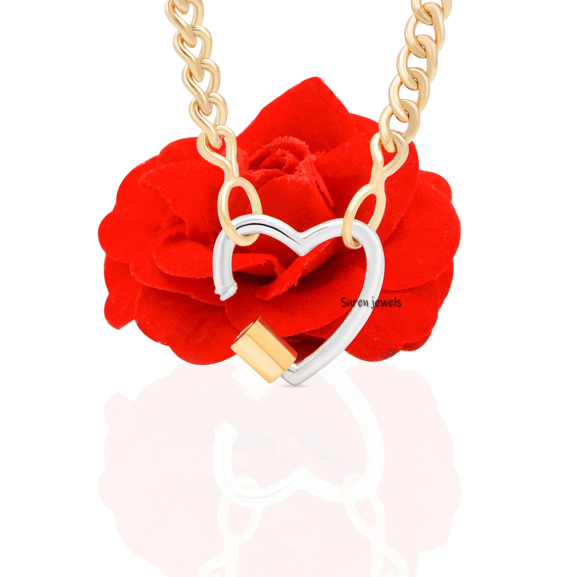 14K Gold Plated Heart Carabiner Lock: Silver Screw Jewelry Connector - View 6 - Suren Jewels | SKU: SJC27-SLNSYG-20M-N22
