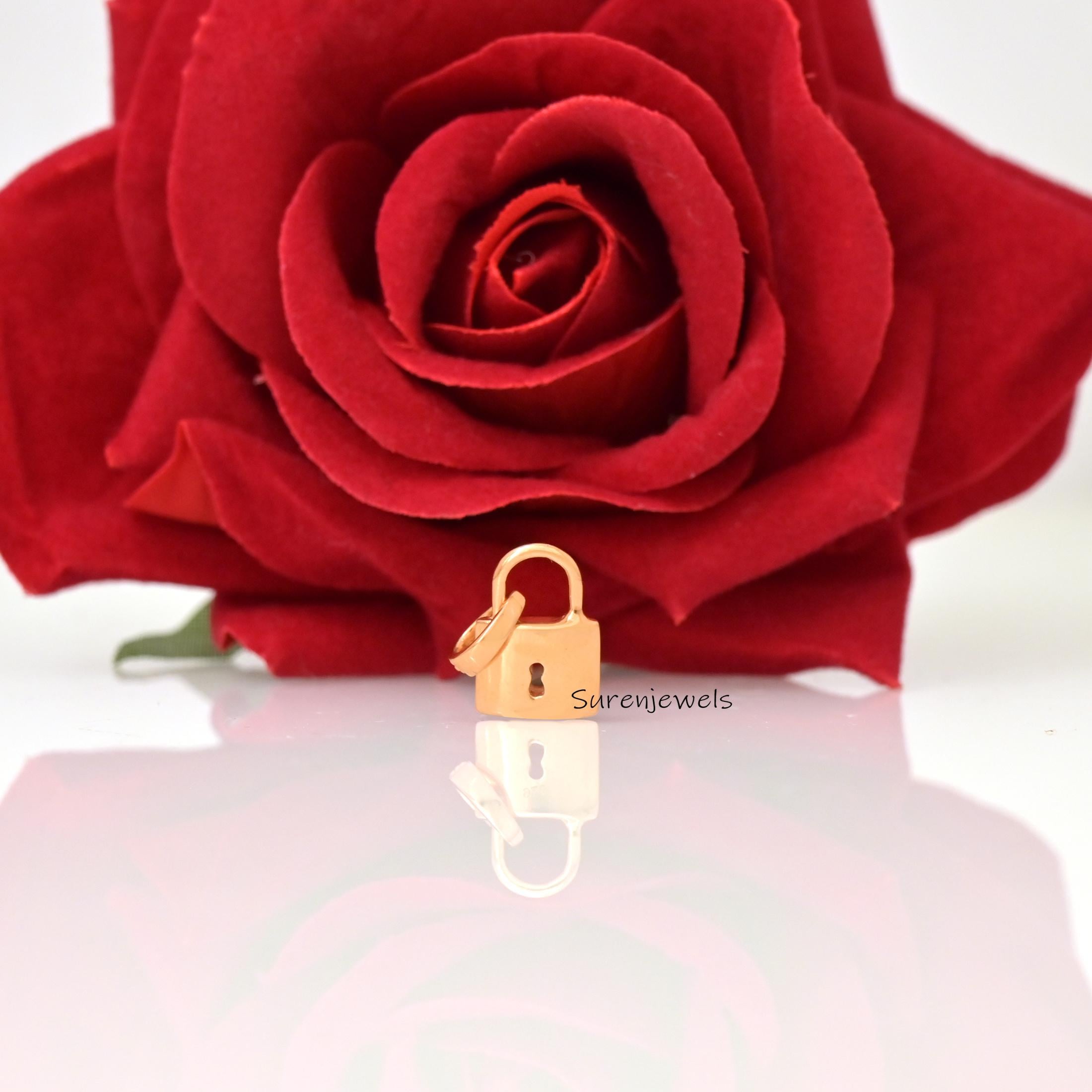 Diamond Padlock Pendant: Dainty Gold Love Lock Necklace - View 2 - Suren Jewels | SKU: SJP3467