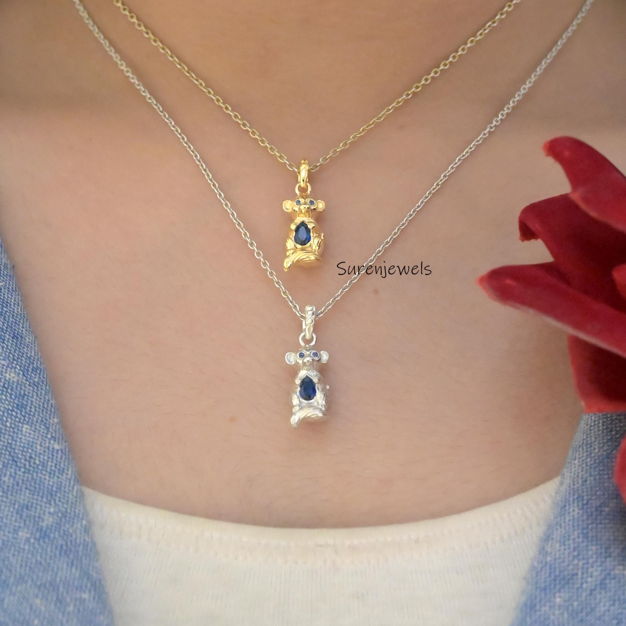 14k Gold Monkey Pendant with Gemstone: Carved Animal Jewelry - View 6 - Suren Jewels | SKU: SJP4943-SLYGBCZ-20M,SJP4923-SLYGB