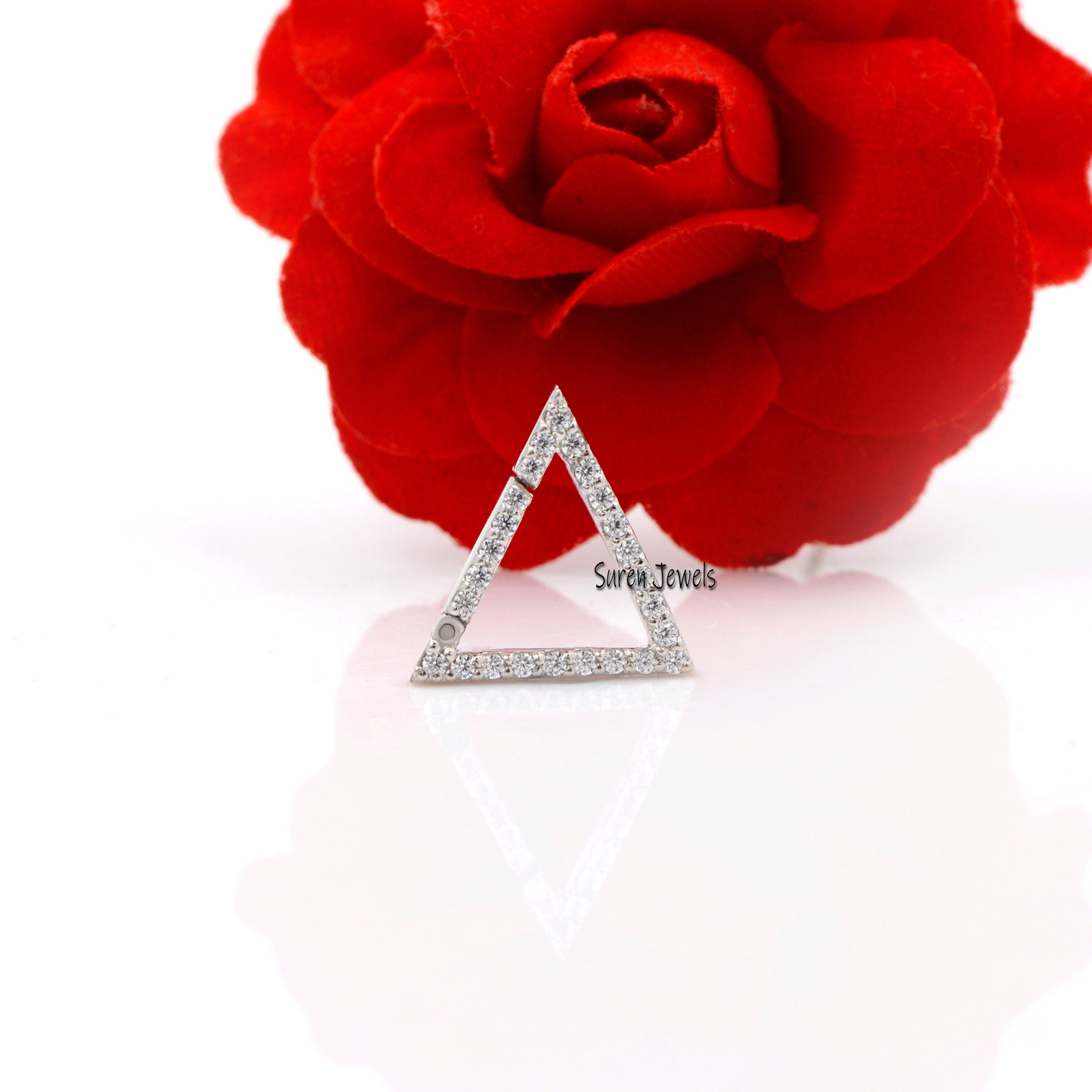 14K Gold Diamond Triangle Charm Holder: Push Lock Enhancer - View 2 - Suren Jewels | SKU: SJP721-SLWGCZ