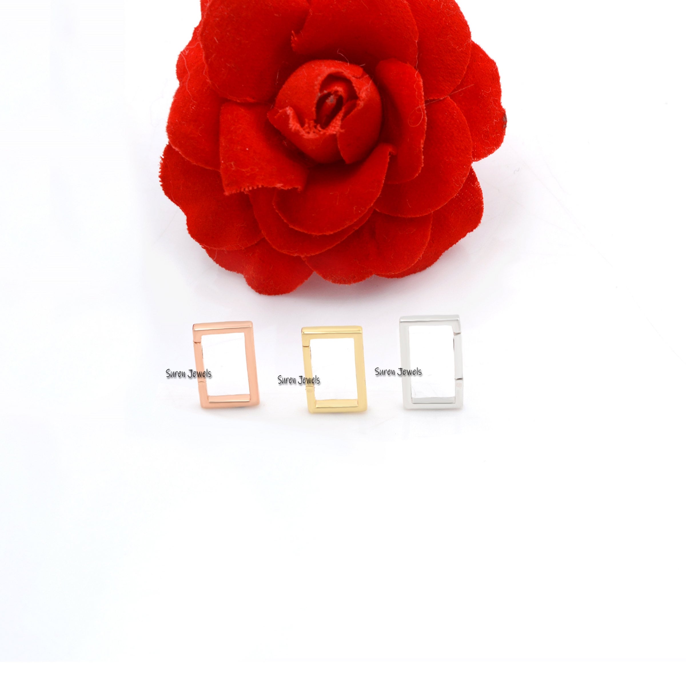 14k Gold Square Charm Holder: Rectangle Link Lock, Enhancer - View 2 - Suren Jewels | SKU: SJP452-SLYG