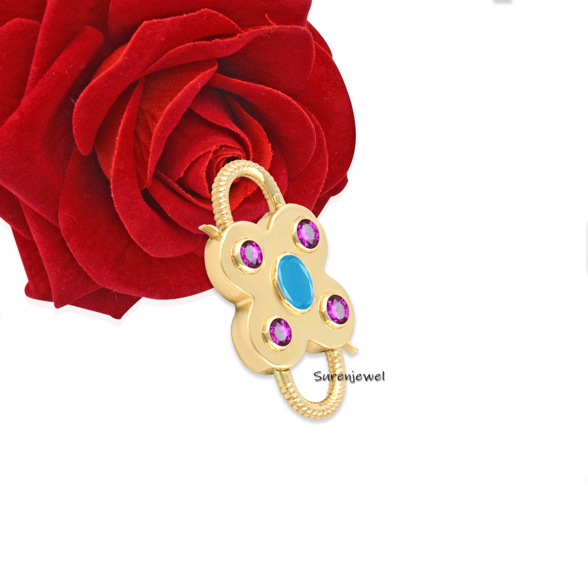 Handmade Gemstone Padlock Pendant: 14k Gold Vermeil, Lapis & Topaz - View 6 - Suren Jewels | SKU: SJP65-SLYGLPZBT-N47-18I-925