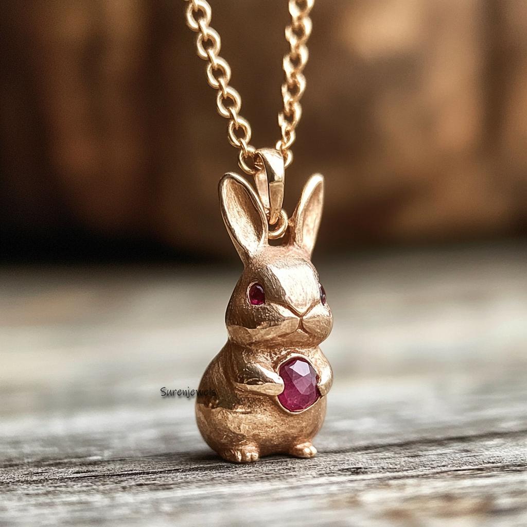 14K Gold Textured Rabbit Pendant: Animal Silver Bunny Charm - View 2 - Suren Jewels | SKU: SJP4357-SLYGRUCZ-25M