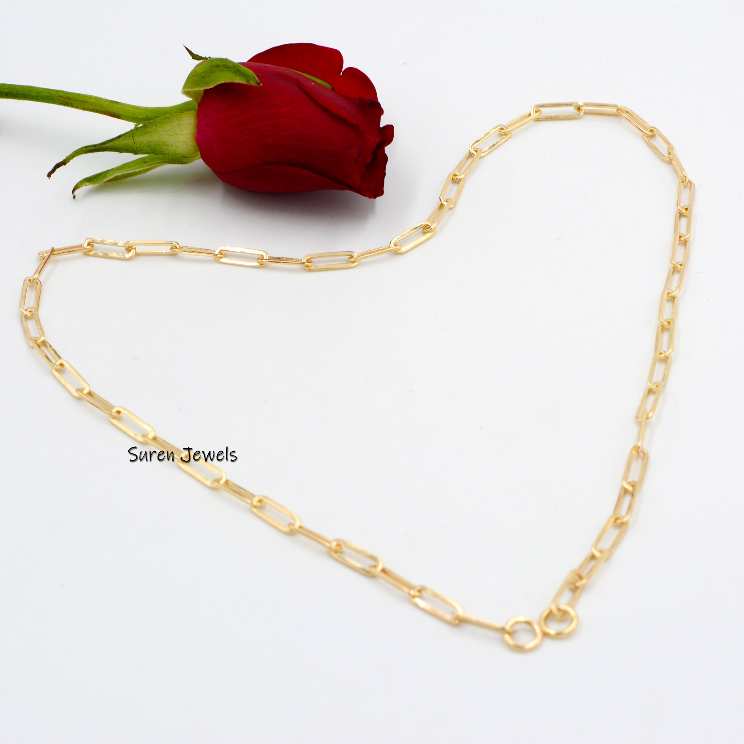 Handmade Gold Plated Carabiner Lock Chain: 925 Silver Link Bar Jewelry - View 2 - Suren Jewels | SKU: SJN47-/ G1-14KYG-10M-18