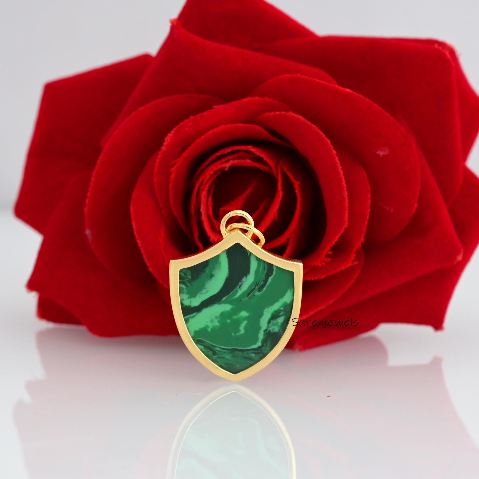 925 Silver Gemstone Shield Pendant: Lapis, Turquoise, Malachite - View 7 - Suren Jewels | SKU: SJP1451-SLYGLPZ