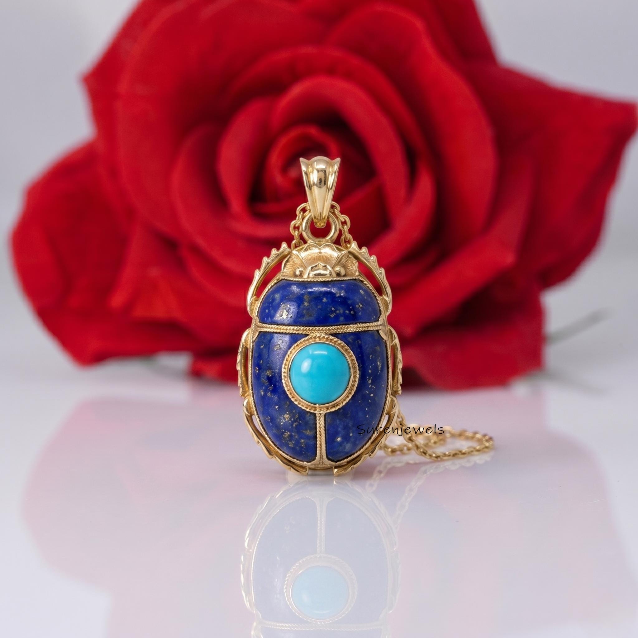14K Gold Designer Scarab Charm, Small Scarab Pendant, Gemstone Scarab Pendant, Hand Carving Scarab,Scarab Amulet Charm,Carved