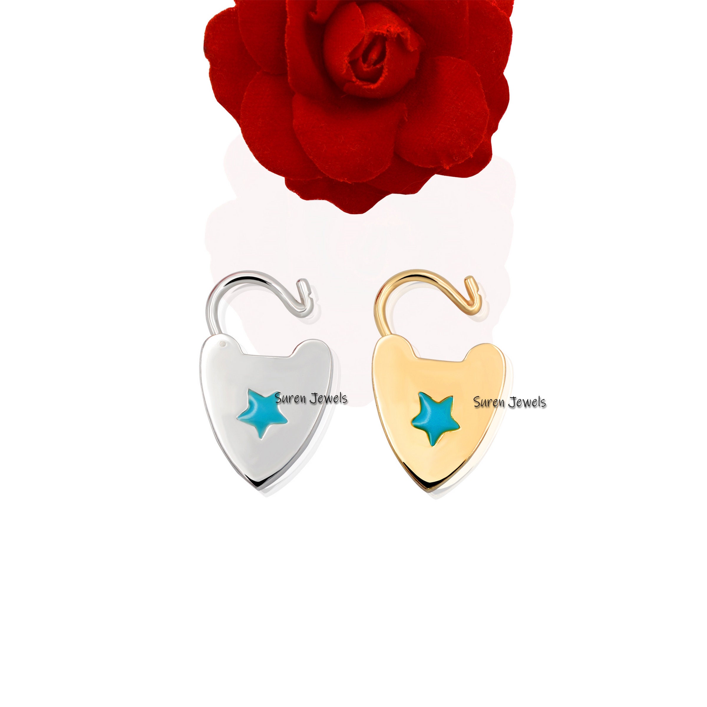 925 Silver Enamel Star Padlock: Handmade Heart Jewelry - View 7 - Suren Jewels | SKU: SJP47-SLNSELTQ