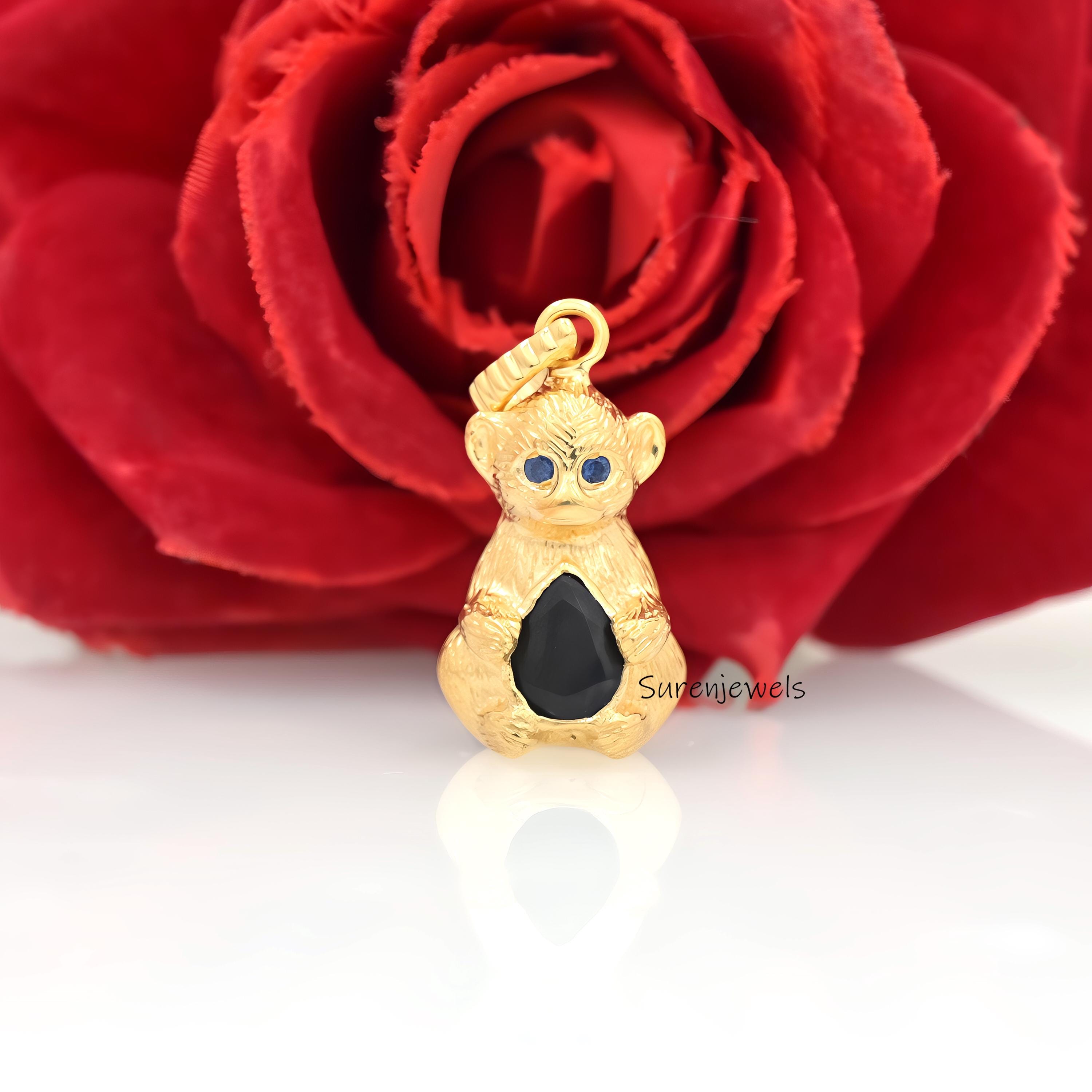 14k Gold Monkey Pendant with Gemstone: Carved Animal Jewelry - View 5 - Suren Jewels | SKU: SJP4943-SLYGBCZ-20M,SJP4923-SLYGB