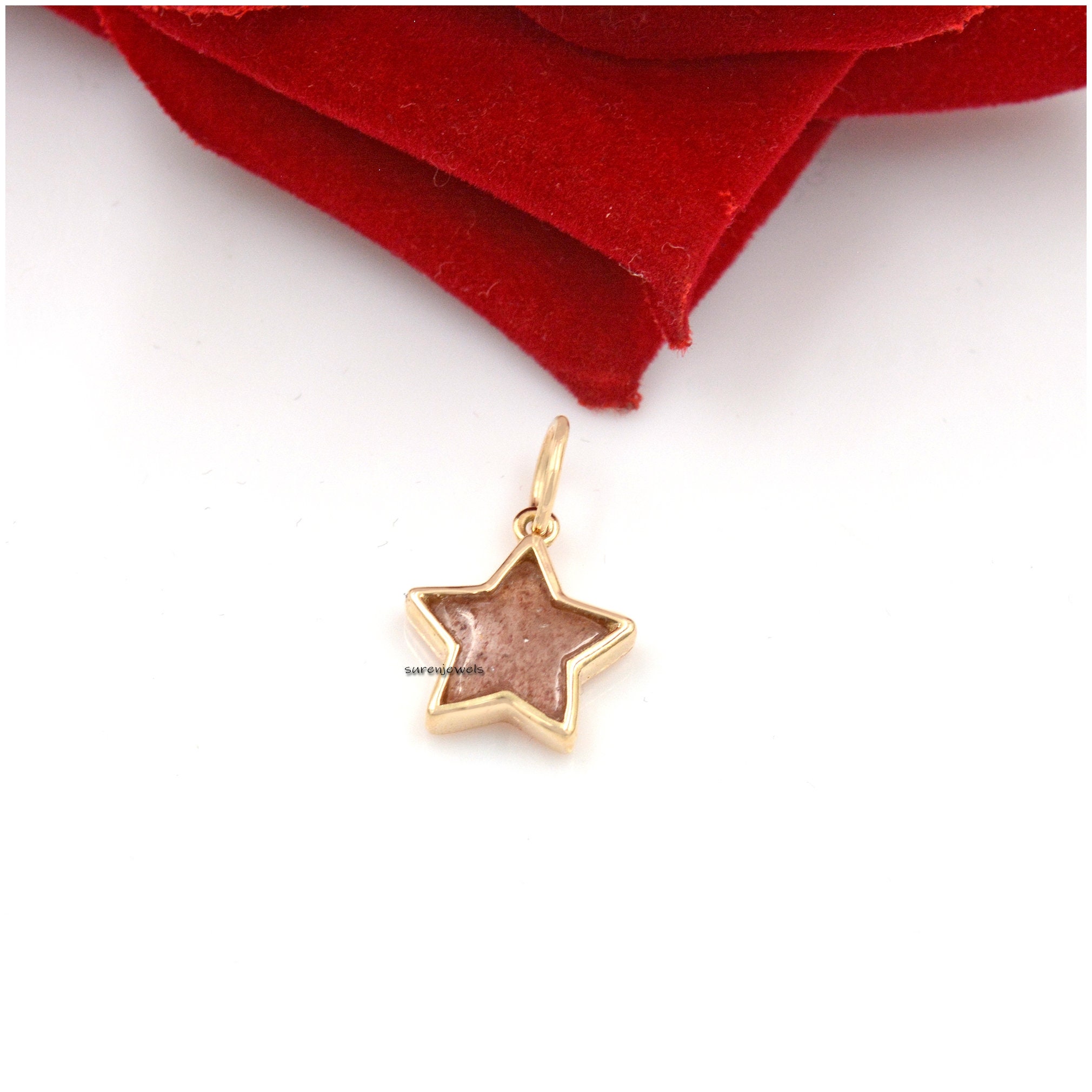 14k Gold Carved Gemstone Star Pendant: Handmade Designer Charm - View 3 - Suren Jewels | SKU: SJP1375-