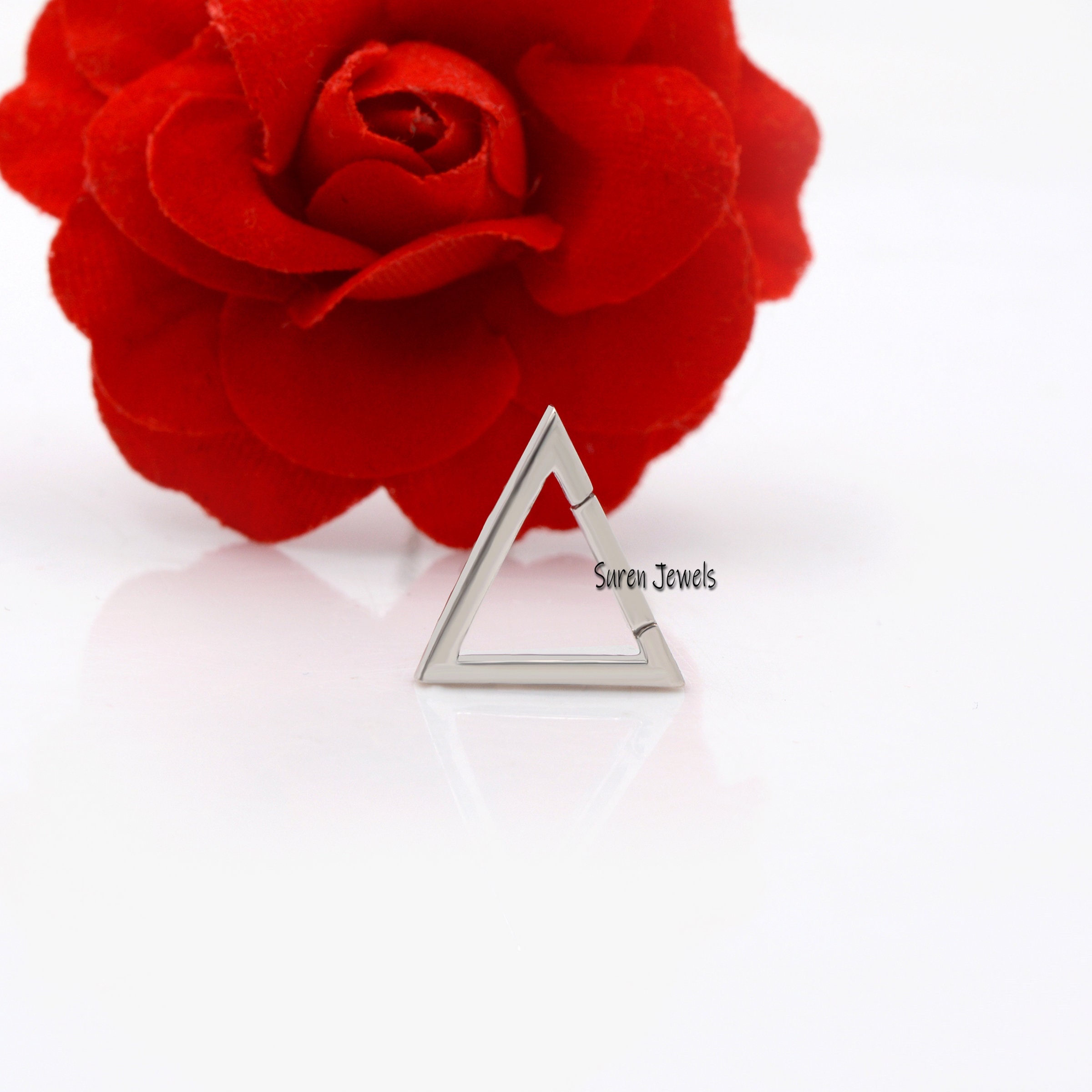 14K Gold Diamond Triangle Charm Holder: Push Lock Enhancer - View 3 - Suren Jewels | SKU: SJP721-SLWGCZ