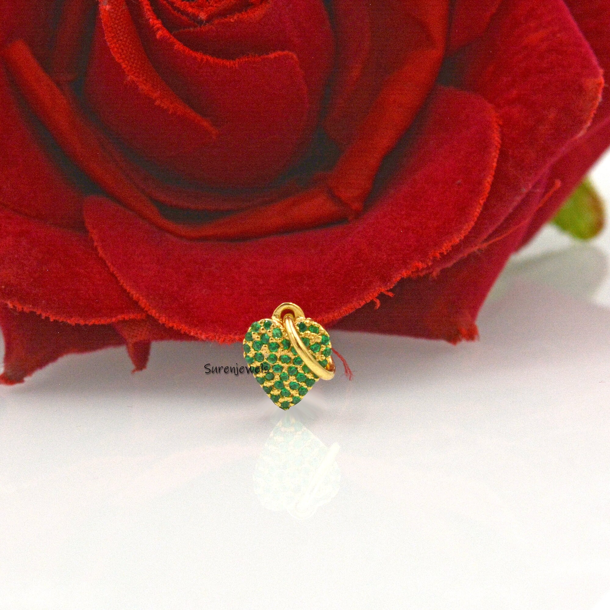 14K Gold Turquoise Heart Charm: Designer Love Pendant - View 6 - Suren Jewels | SKU: SJP1095-SLYGPSP