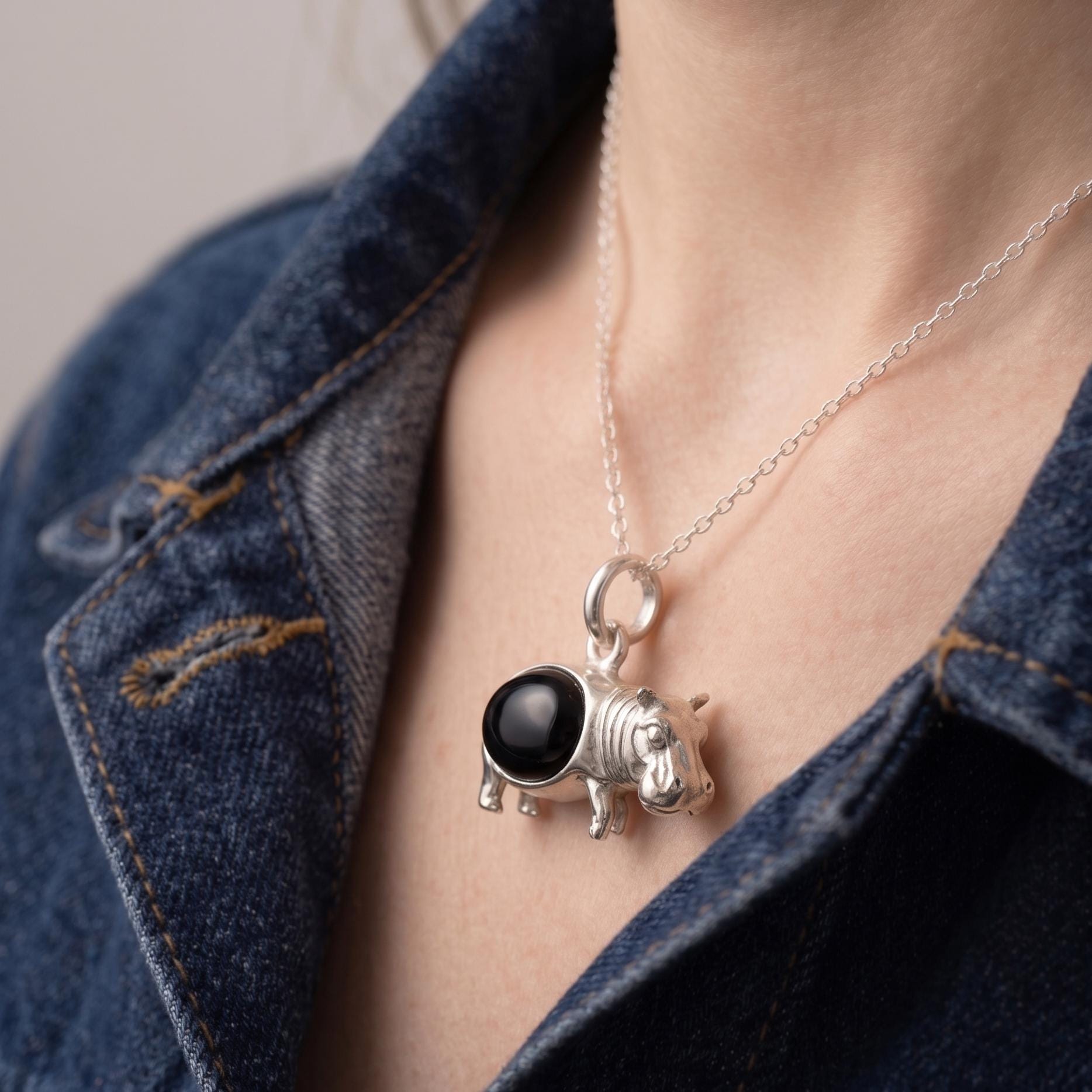 925 Silver Hippo Pendant, Gemstone Hippo Pendant, Safari Animal Charms, Wildlife Jewelry Gift - View 2 - Suren Jewels | SKU: