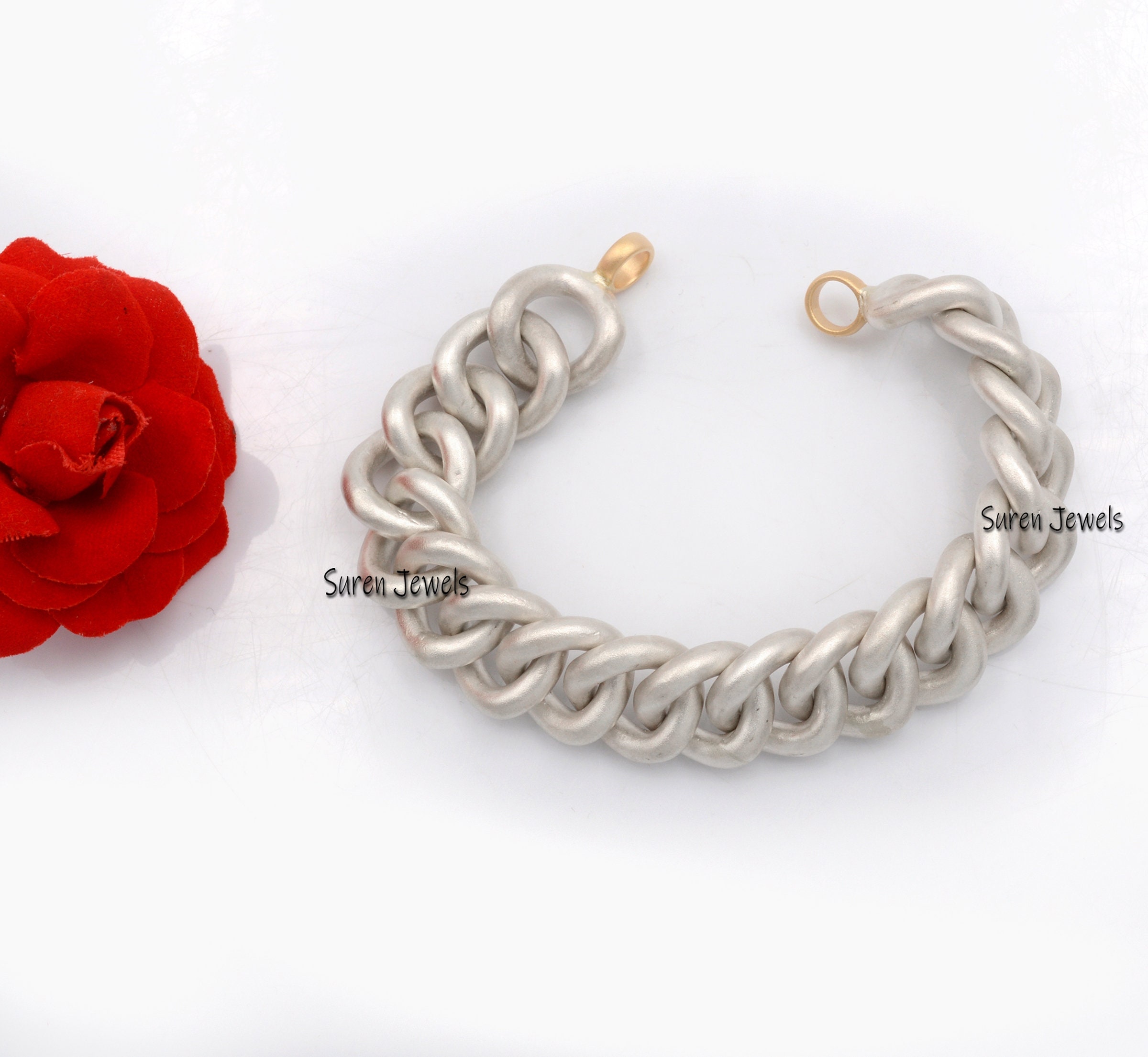 14k Solid Gold Carabiner Lock Bracelet: Chunky Curb Chain, White Topaz - View 5 - Suren Jewels | SKU: MJA554-SLWGYGBTTWT-C136