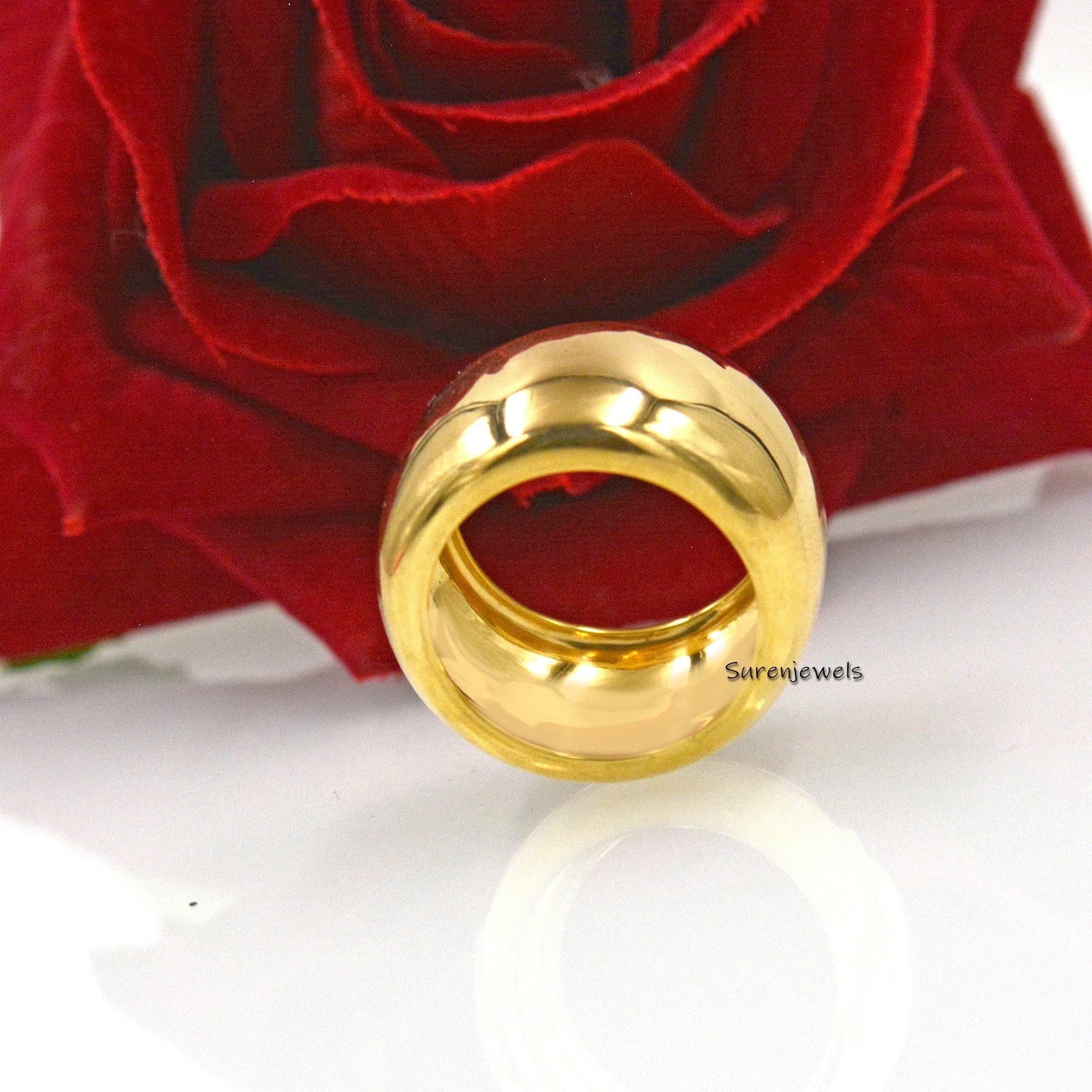 14K Gold Plated Cigar Band Ring, 925 Sterling Silver Wedding Ring - View 2 - Suren Jewels | SKU: SJR06-SLYG