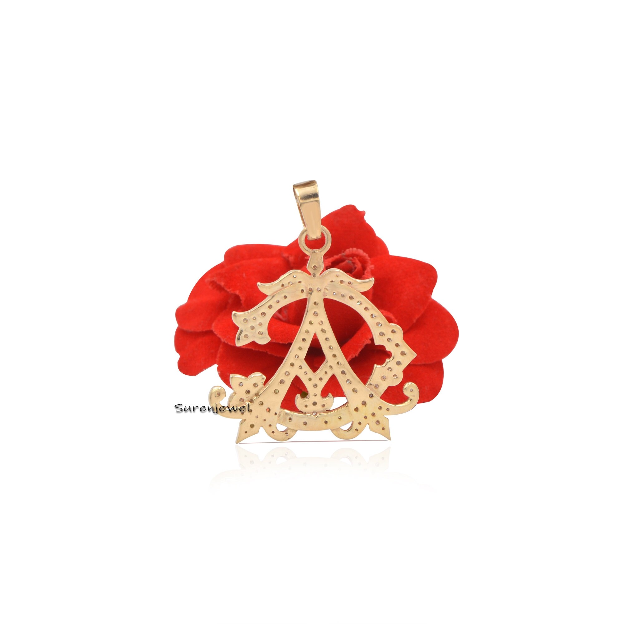 Pave Diamond 925 Sterling Silver Monogram Pendant - View 5 - Suren Jewels | SKU: SJP102-SLRHDI-N24-18I-925