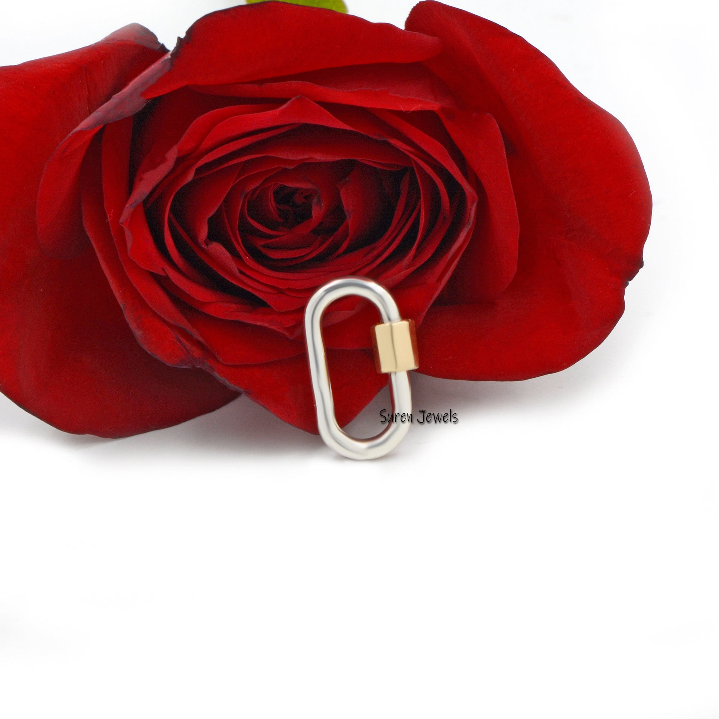925 Silver Two Tone Carabiner Lock: Solid Silver Pendant - View 4 - Suren Jewels | SKU: SJC130-SLNSYG-25M