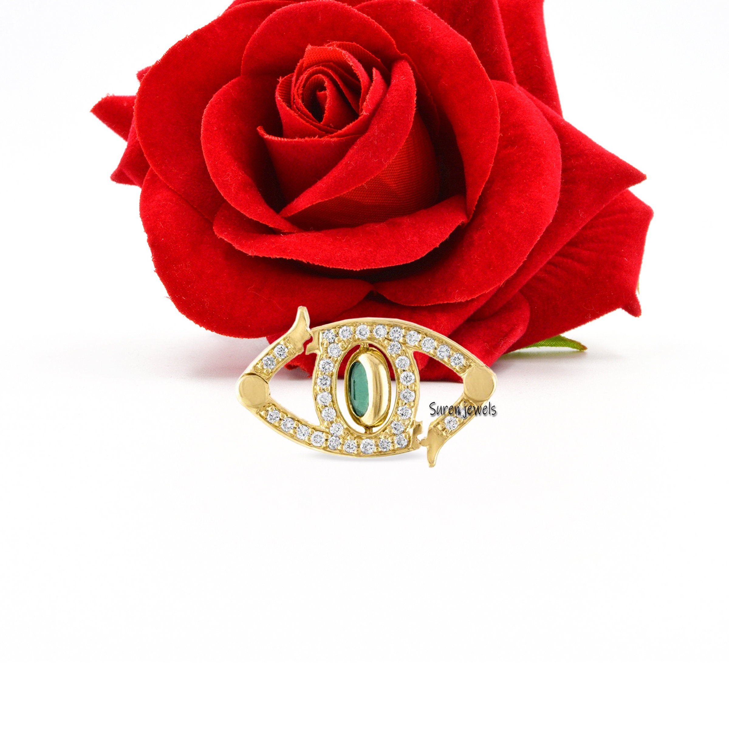 14k Gold Diamond Gemstone Enhancer Lock: Charm Pendant Holder - View 2 - Suren Jewels | SKU: SJF226-SLYGDIEM