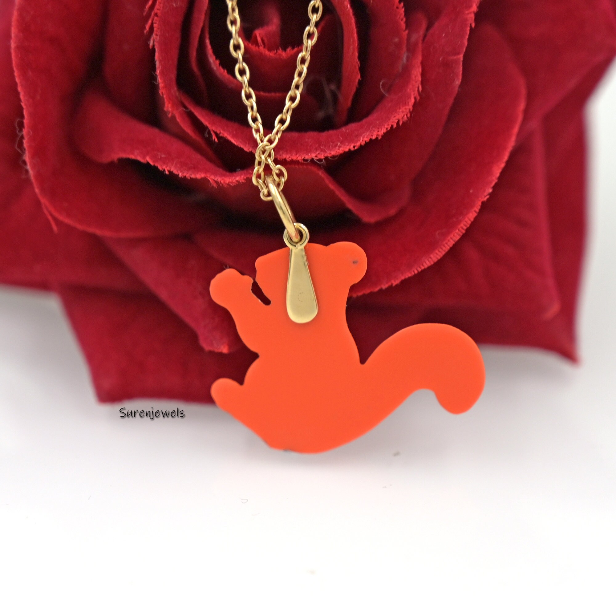 Hand Carving 14k Gold Gemstone Squirrel Pendant, Gemstone Squirrel Pendant - View 6 - Suren Jewels | SKU: SJP