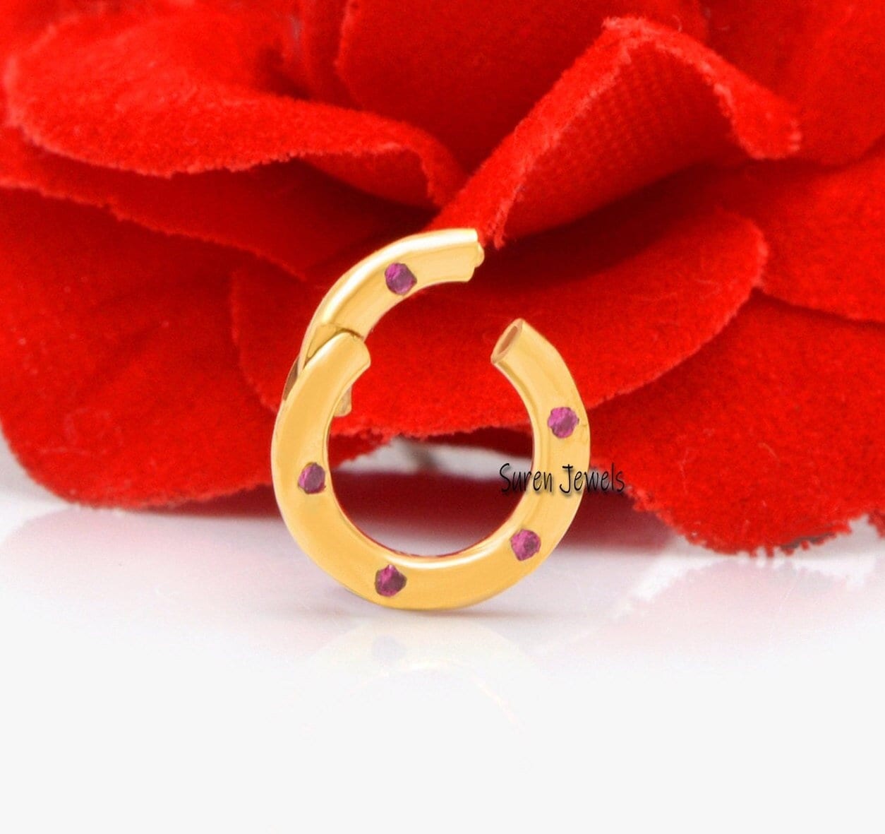 14K Gold Charm Enhancer with Pink Sapphire - Suren Jewels | SKU: SJP482-14KYGPSP-10M