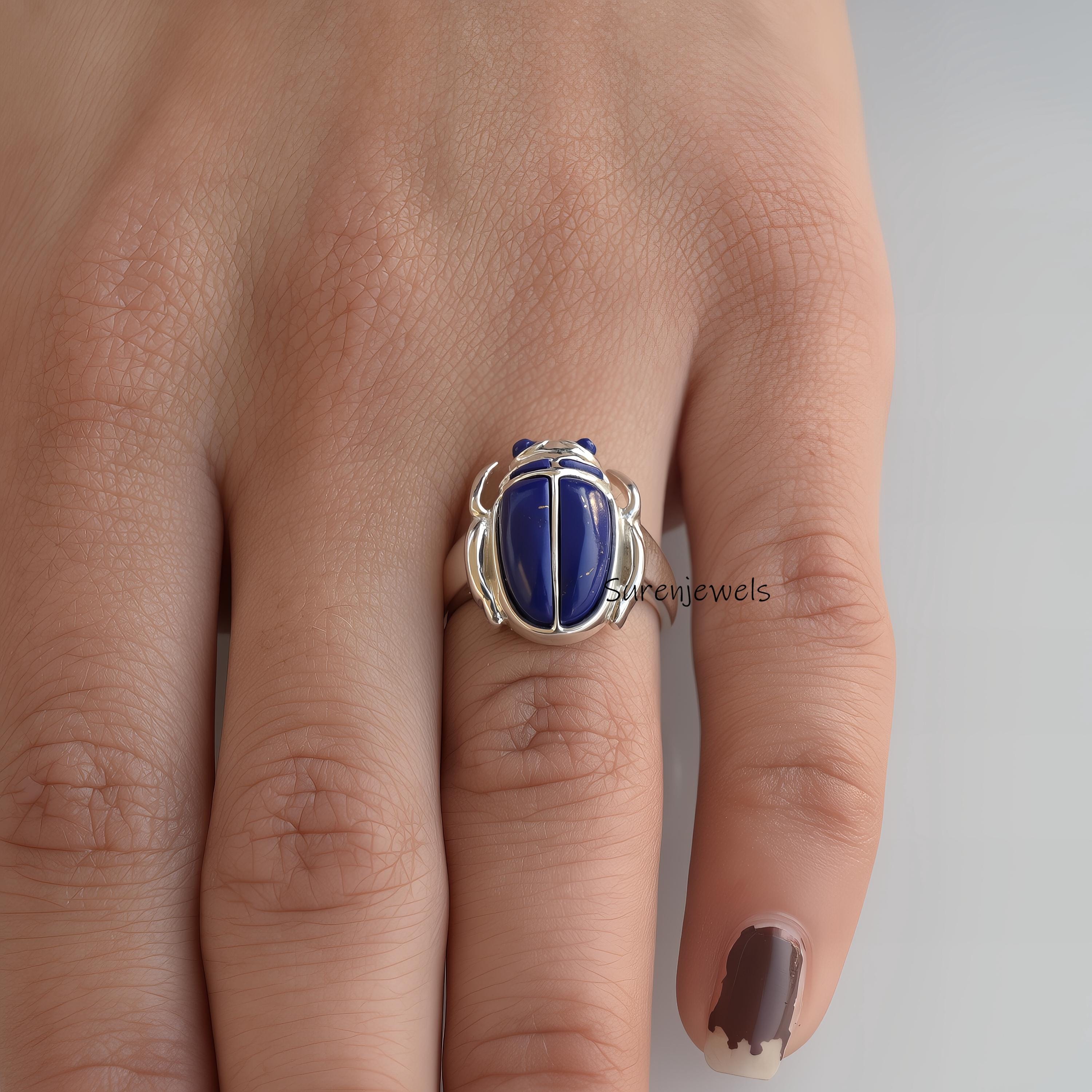 14K Gold Gemstone Scarab Ring: Hand Carved Amulet - View 4 - Suren Jewels | SKU: SJR2797-SLYGTQBCZ-US-6,SJR2796-SLYGTQ-US-8,S