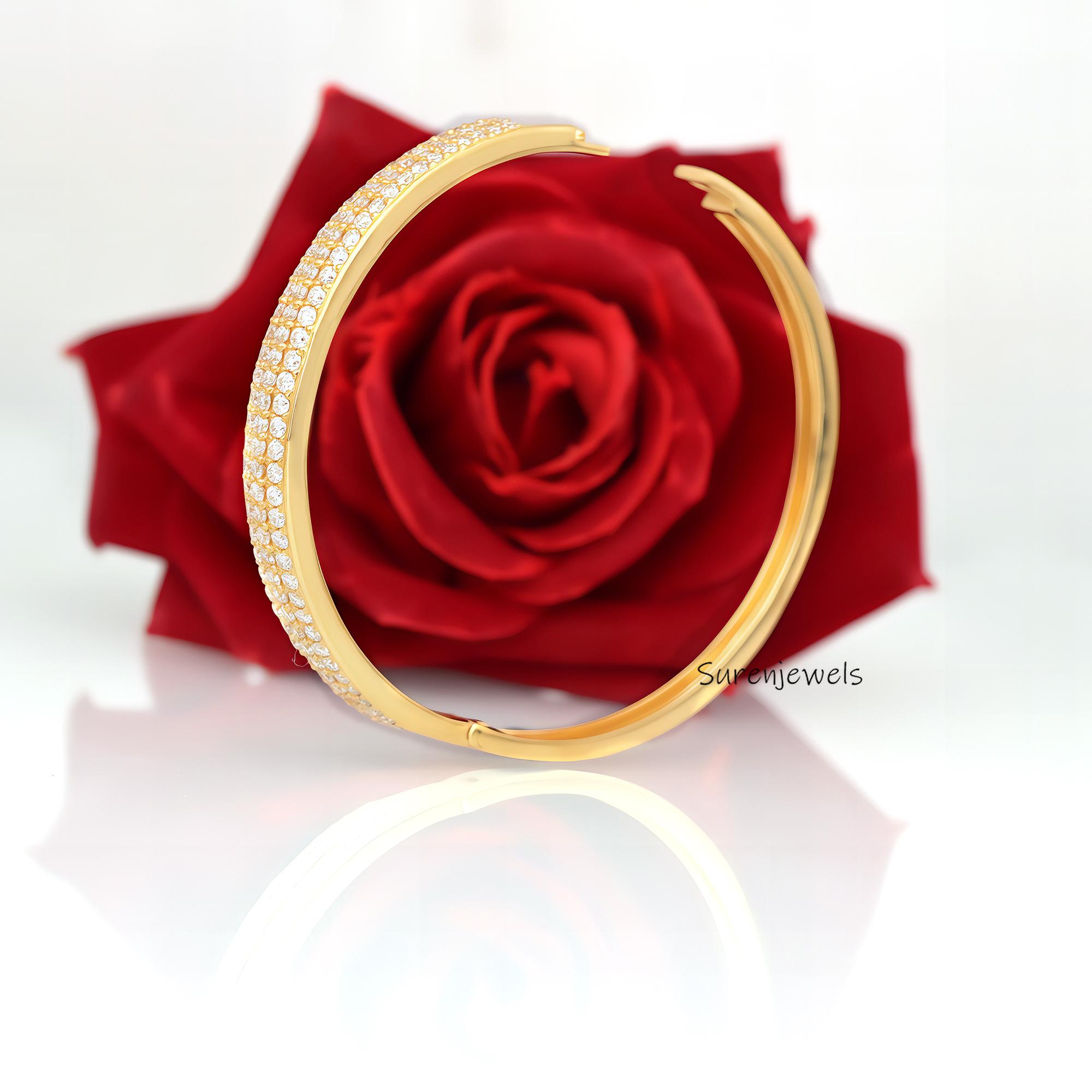 Handmade 14k Gold Pave Moissanite Diamond Bangle (7 inch) - View 5 - Suren Jewels | SKU: SJB315-SLYGMN-7I