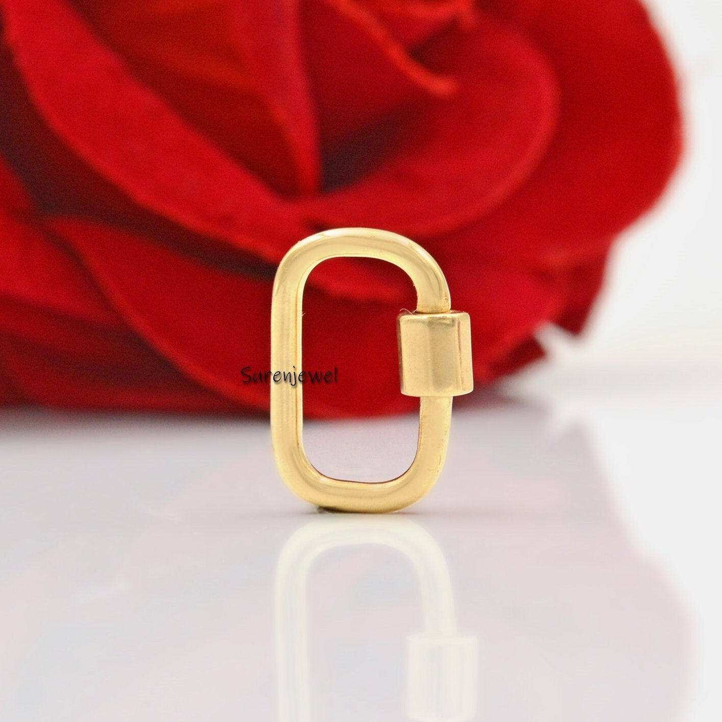 14k Gold Carabiner Lock: 925 Silver Pendant Finding - Suren Jewels | SKU: SJC02-slyg