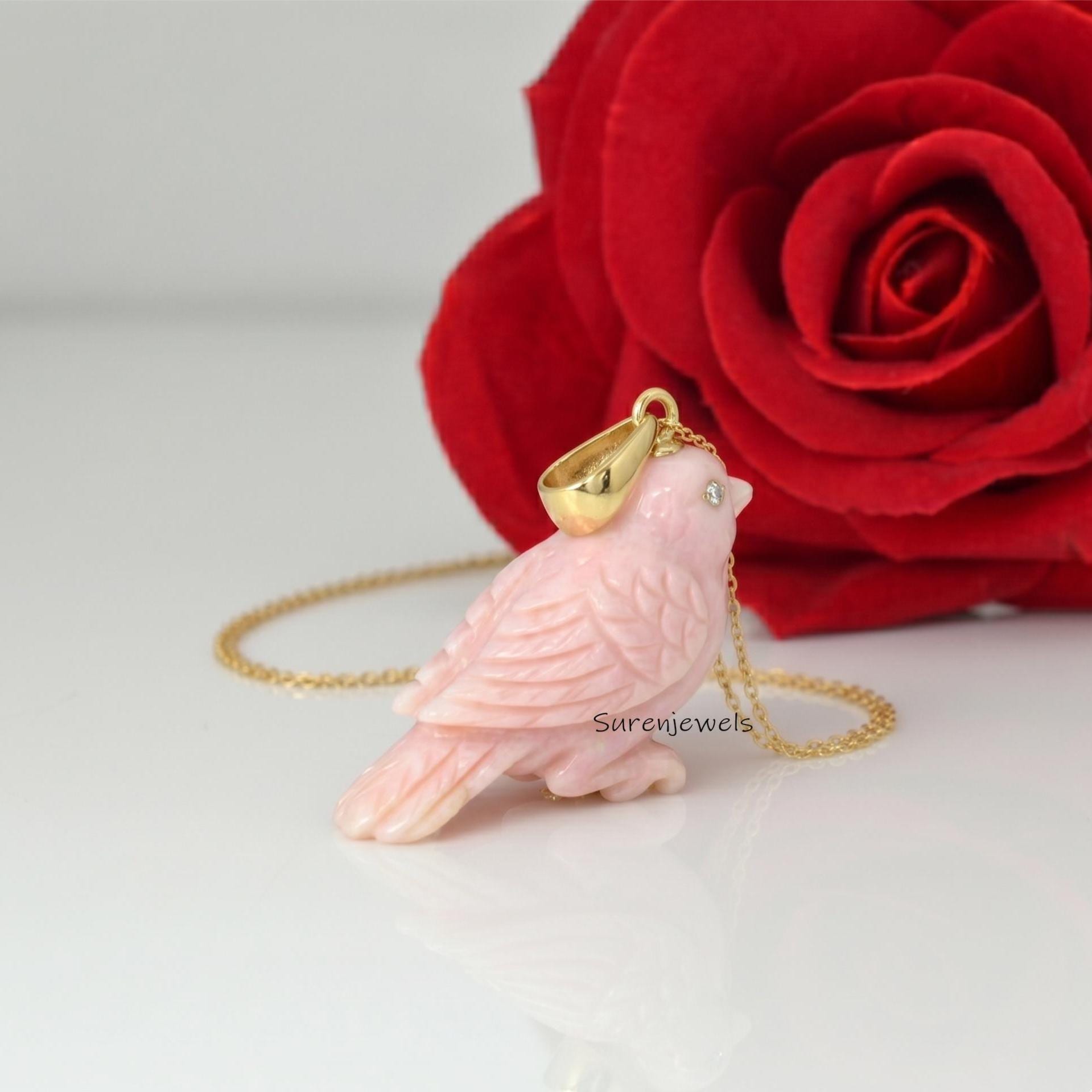 14k Gold Gemstone Bird Pendant, Gold Bird Pendant Jewelry, Dainty Gold Bird Pendant, 14k Animal jewelry, Bird 14k Gold Pendan