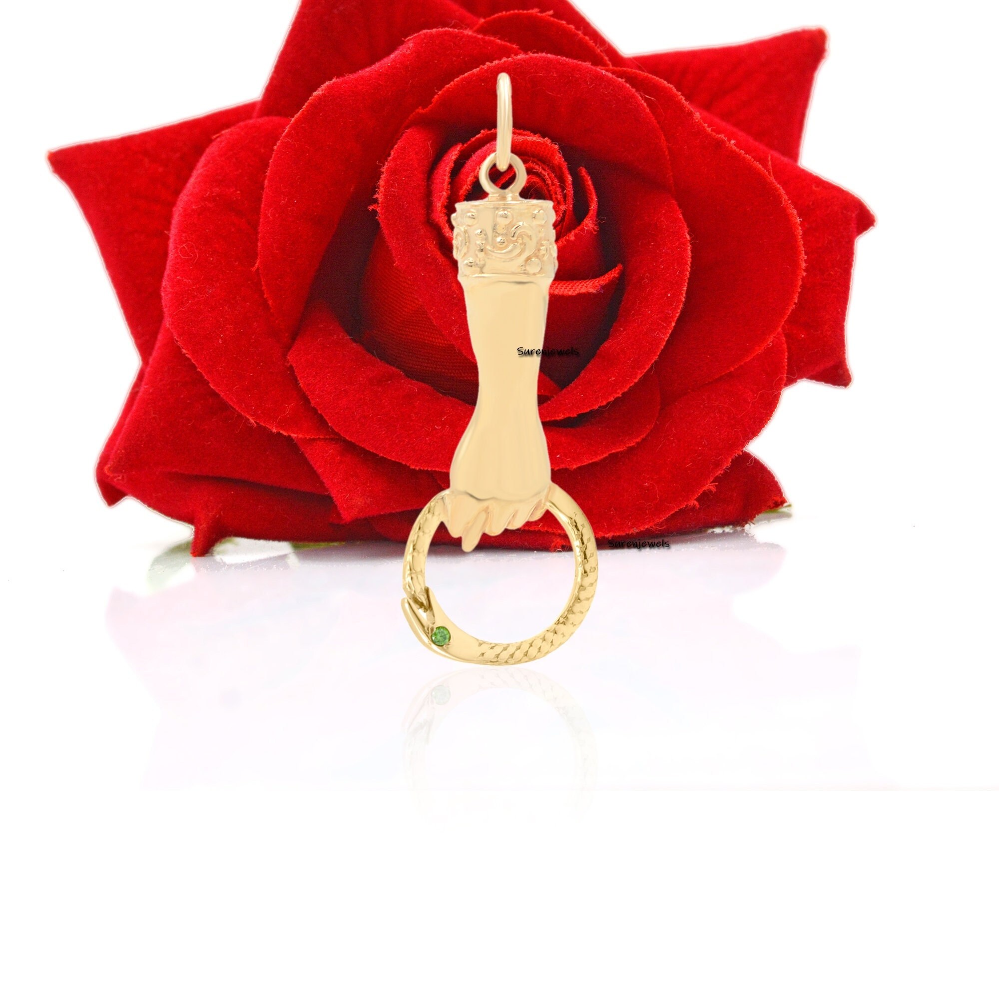 14k Gold Helping Hand Charm Holder: Figa Hand Pendant Connector - View 3 - Suren Jewels | SKU: SJP1119-SLYGBSP