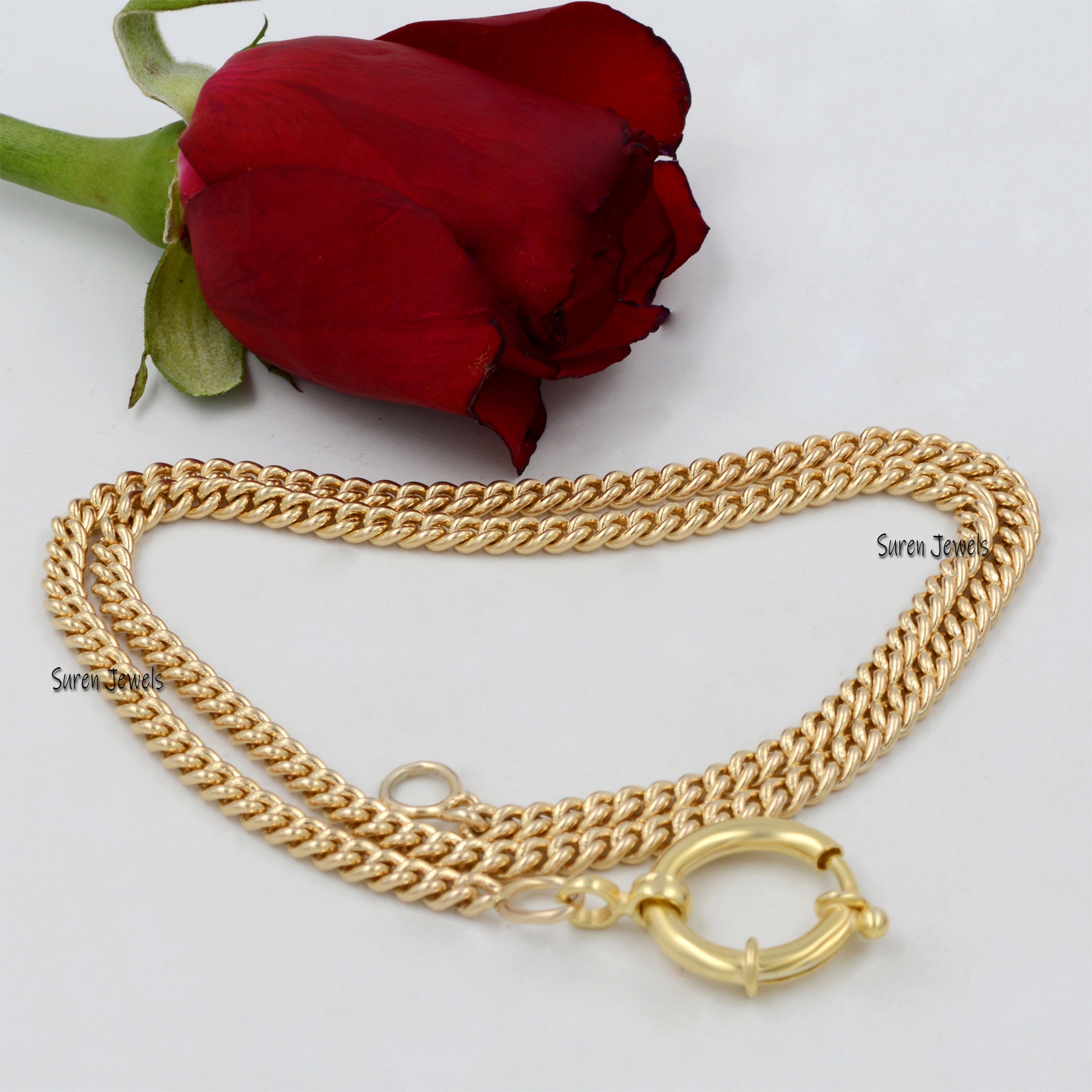 925 Sterling Silver Spring Clasp with Curb Chain - Handmade in India - View 2 - Suren Jewels | SKU: SJF137-SLYG-26M-N22-18I