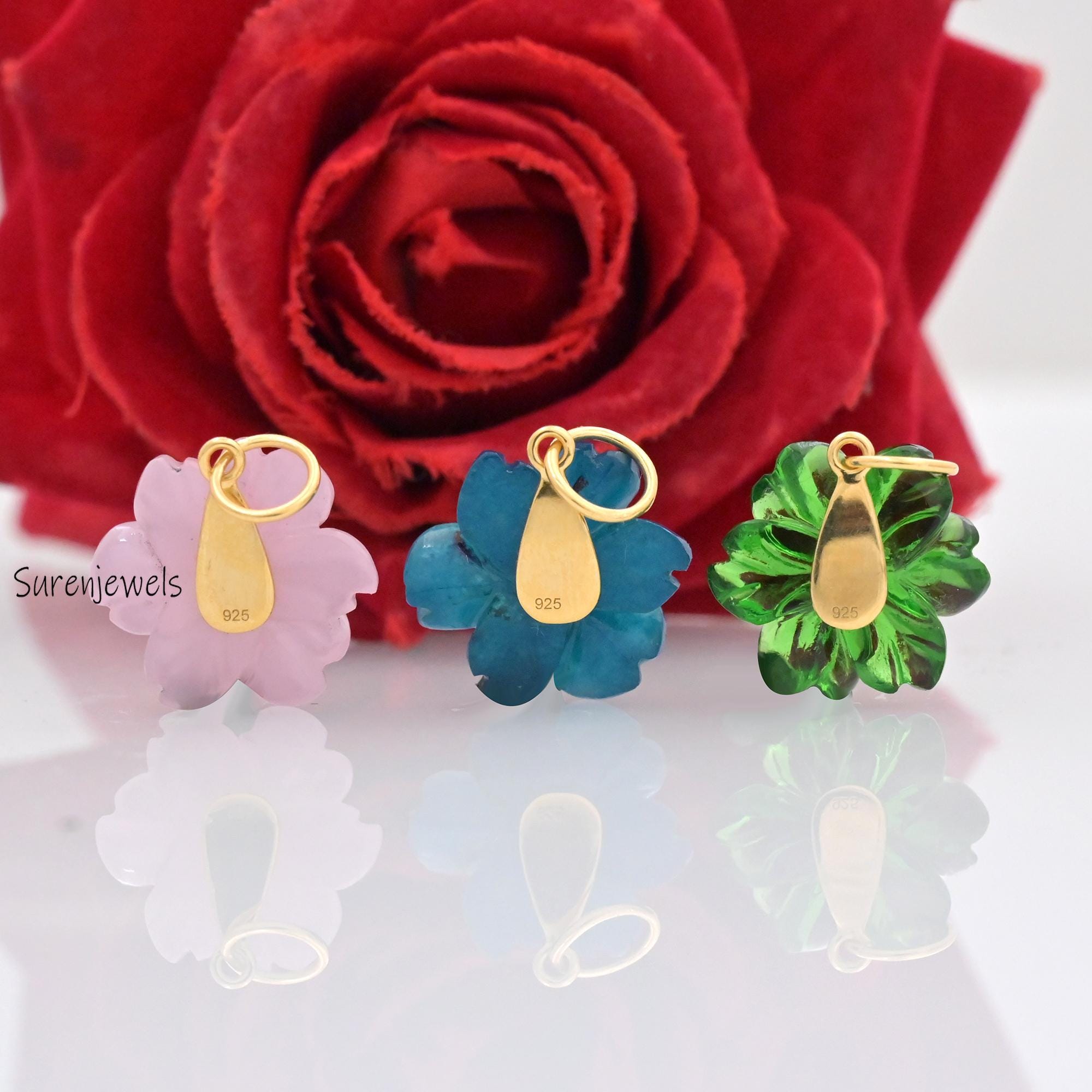 Hand Carved Gemstone Flower Pendant: Handmade Designer Charm - View 3 - Suren Jewels | SKU: SJP4581-SLYGGQRUCZ-30M