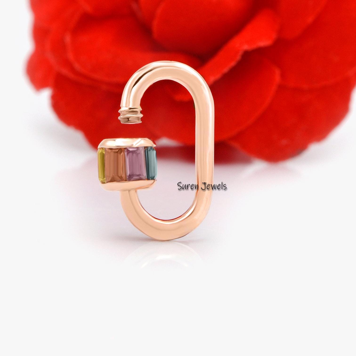14k Yellow Gold Emerald Carabiner Lock: Jewelry Connector - View 2 - Suren Jewels | SKU: SJC22-14KYGBTTMT-16M