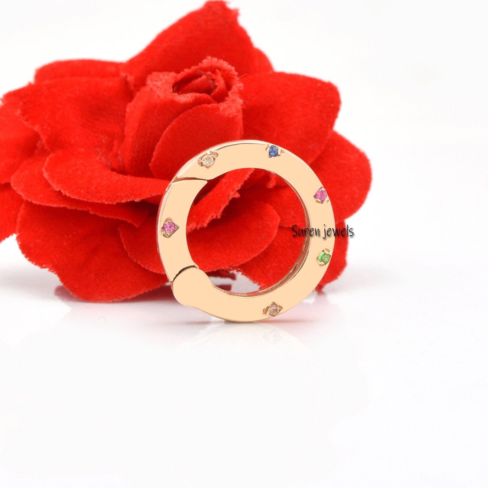 14K Gold Diamond Round Enhancer: Gemstone Charm Holder - View 2 - Suren Jewels | SKU: SJP854-SLYGMTCS