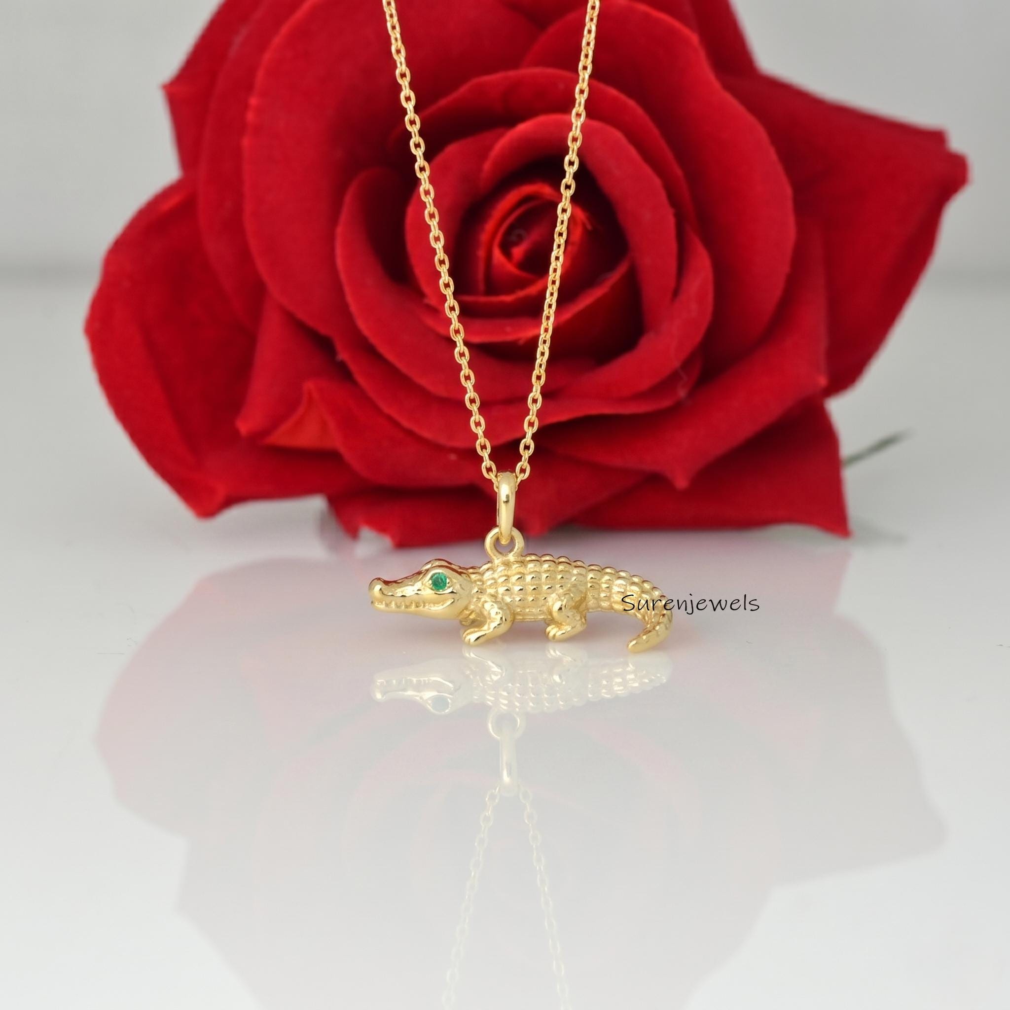 14K Gold Alligator Pendant, Animal Pendant, 14k Crocodile Pendant, Real Gold Jewelry, Alligator Crocodile Pendant, Spirit Ani