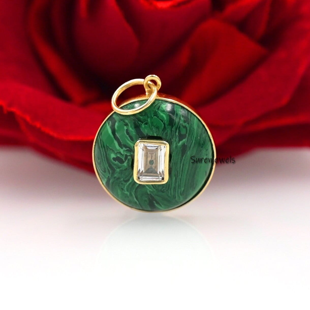 14K Yellow Gold Carved Quartz Ball Pendant - Handmade Designer Gemstone - Suren Jewels | SKU: SJP1572-SLYGMSPCZ