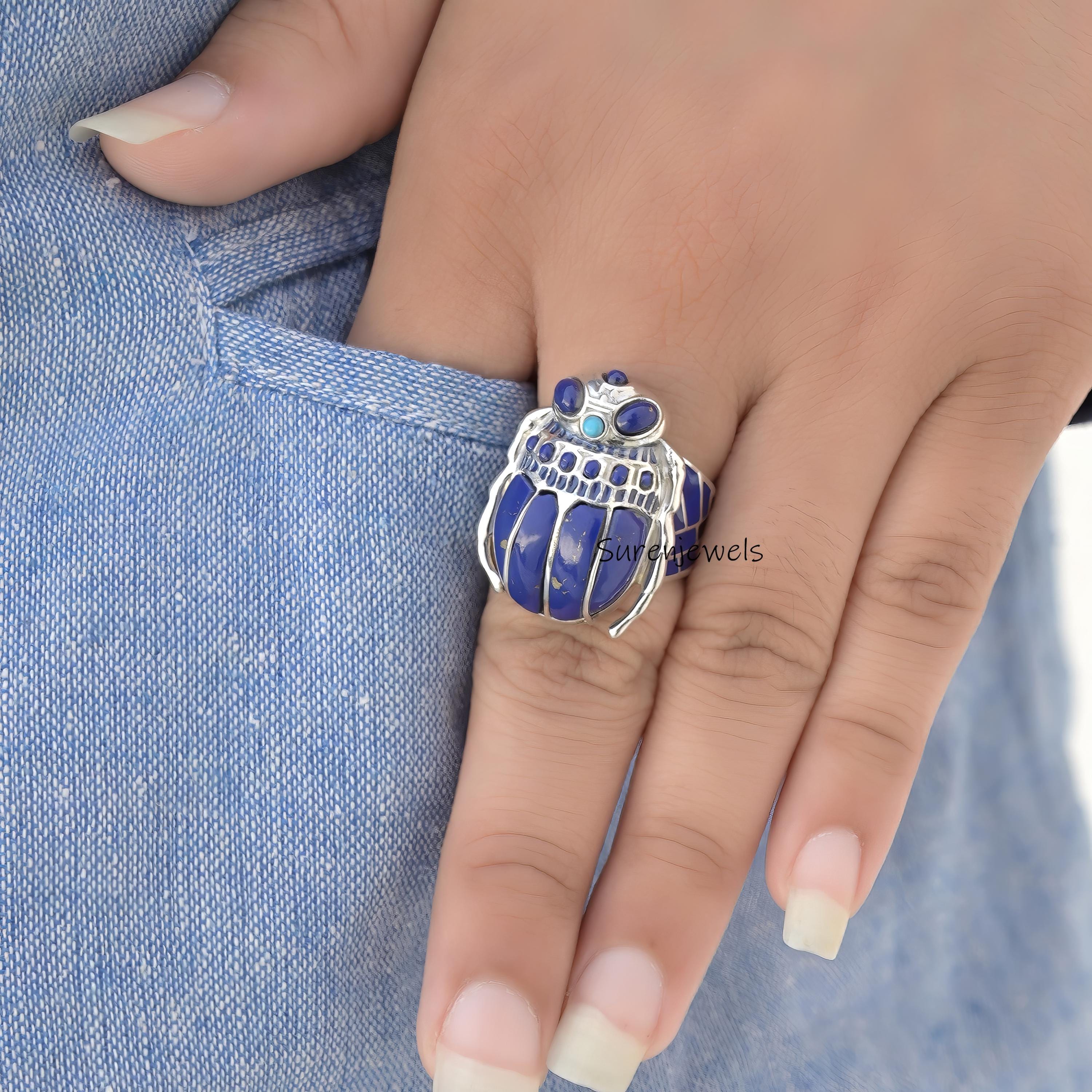 14k Gold Labradorite Scarab Ring: Hand Carved Amulet - View 5 - Suren Jewels | SKU: SJR2819-SLNSLPZ-US-7,SJR2810-SLNSLB,SJR28
