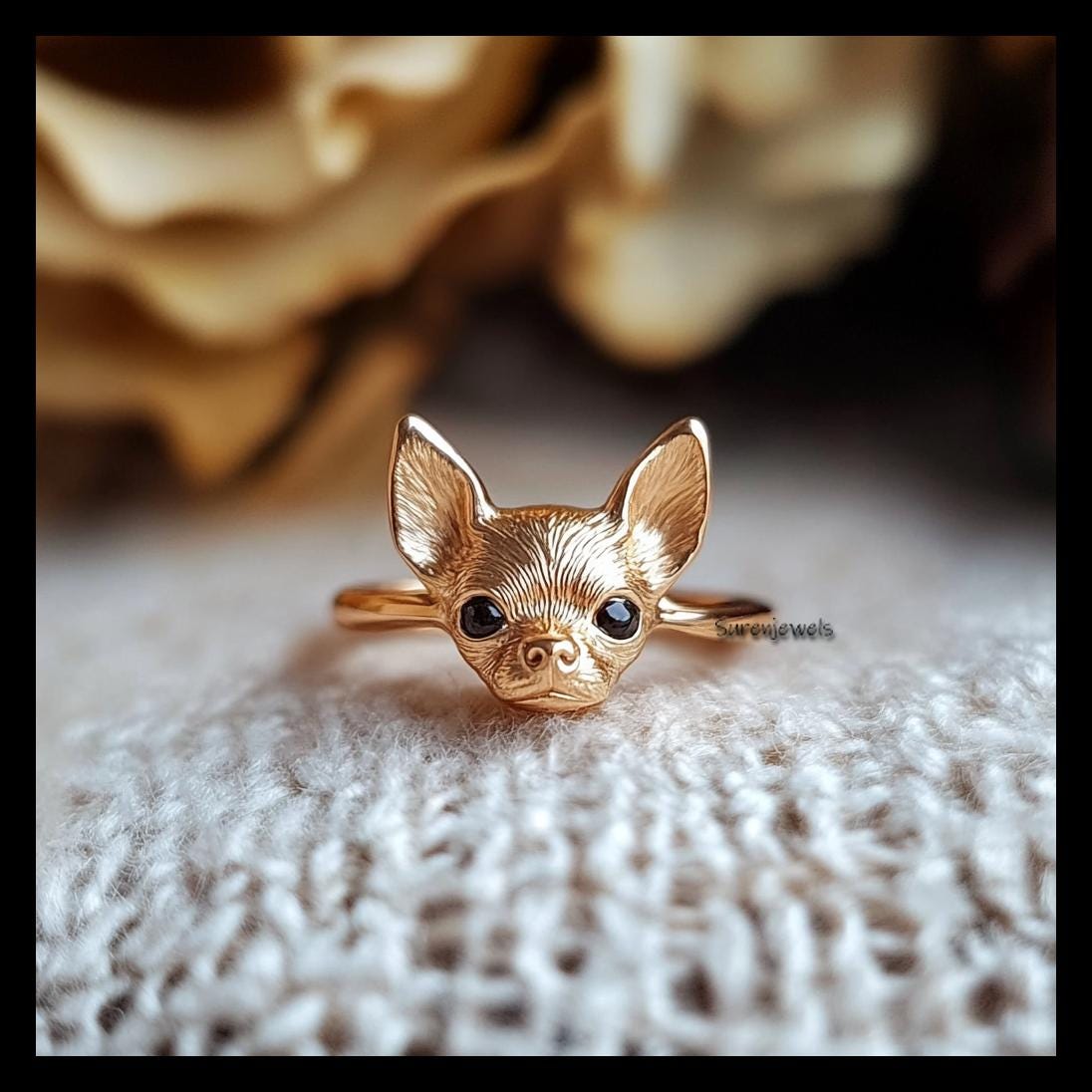 14k Gold Chihuahua Ring: Dainty Animal Jewelry - Suren Jewels | SKU: SJR2932-SLRHBKCZ-US-7,SJR2928-SLNS-US-10,SJR2910-SLNSBKC