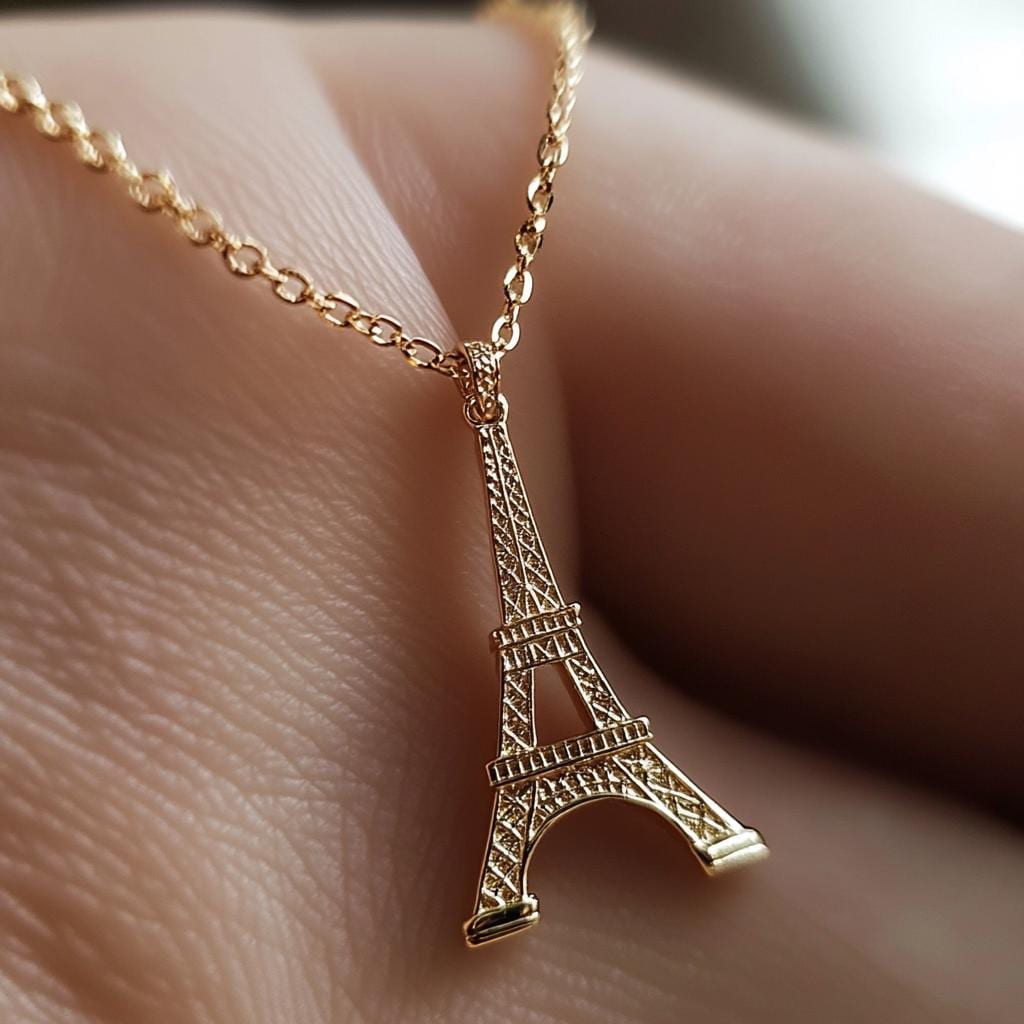 Handmade Sterling Silver Eiffel Tower Pendant, Yellow Gold Plated Symbol Of France - Suren Jewels | SKU: etsy_handmade-sterli