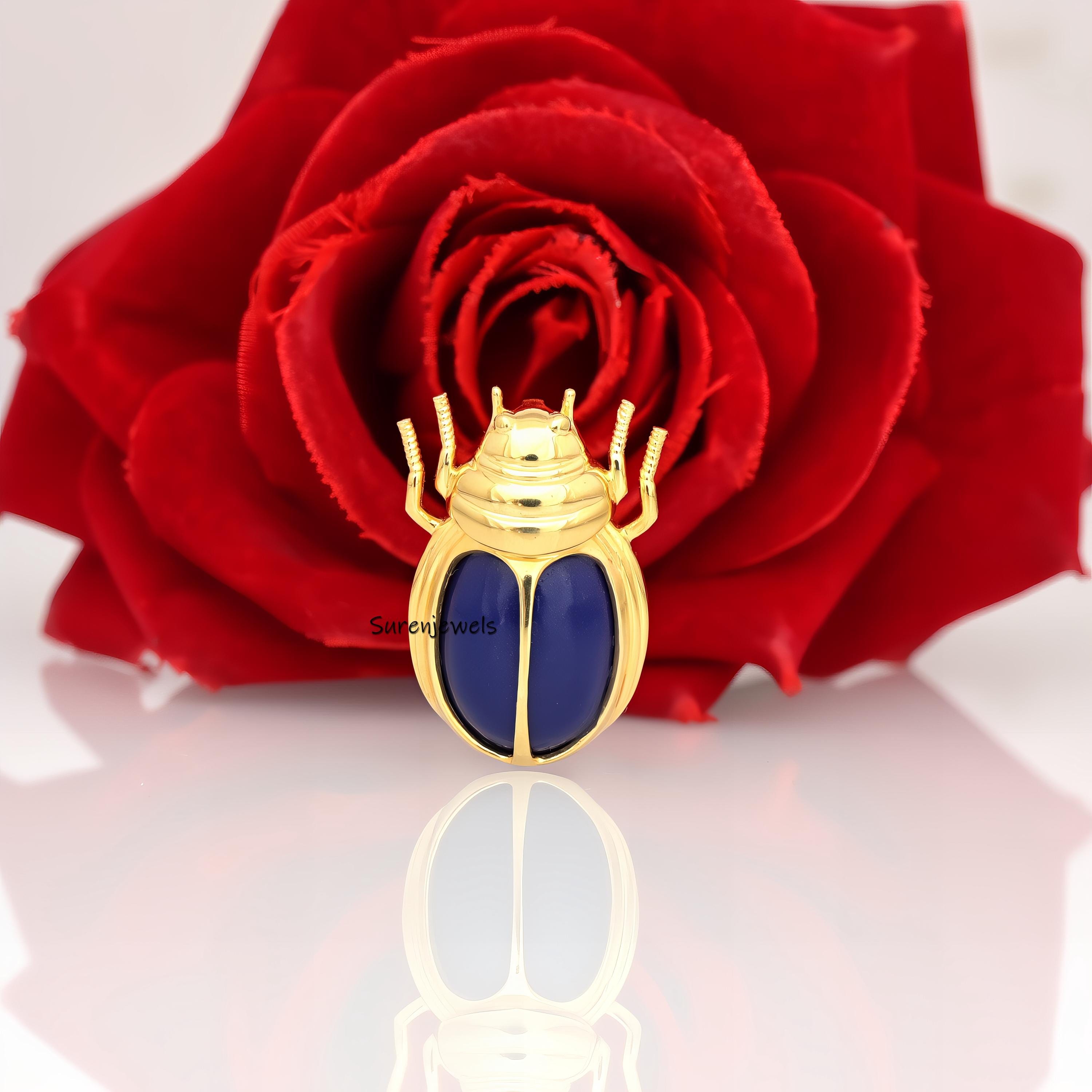14K Gold Gemstone Scarab Charm: Hand Carved Amulet - View 6 - Suren Jewels | SKU: SJP4233-SLYGLPZBS-35M,SJP4234-SLYGLPZ-35M,S