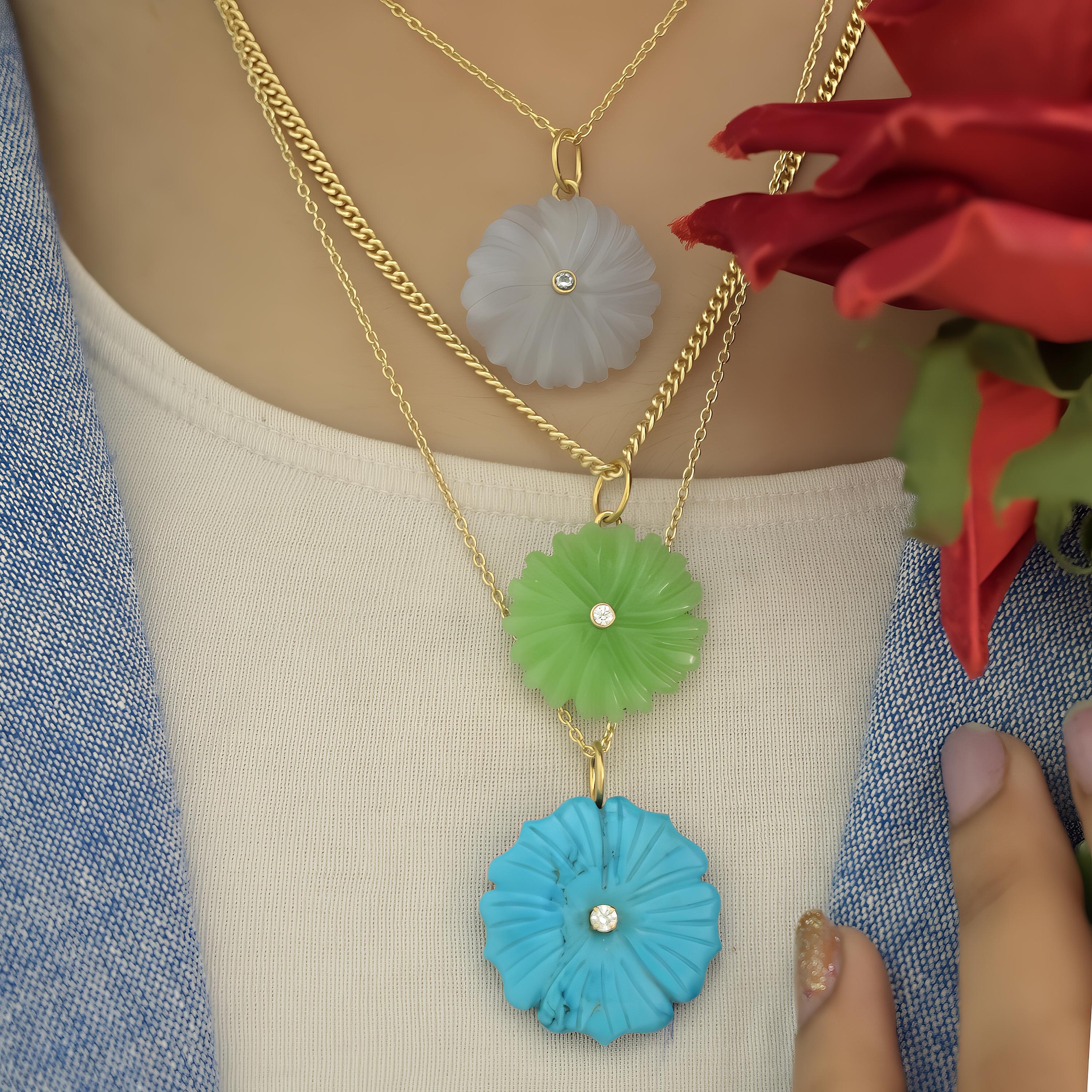 14K Gold Flower Pendant: Gemstone & Ruby CZ Charm - View 5 - Suren Jewels | SKU: SJP4375-SLYGOCRGCZ-25M