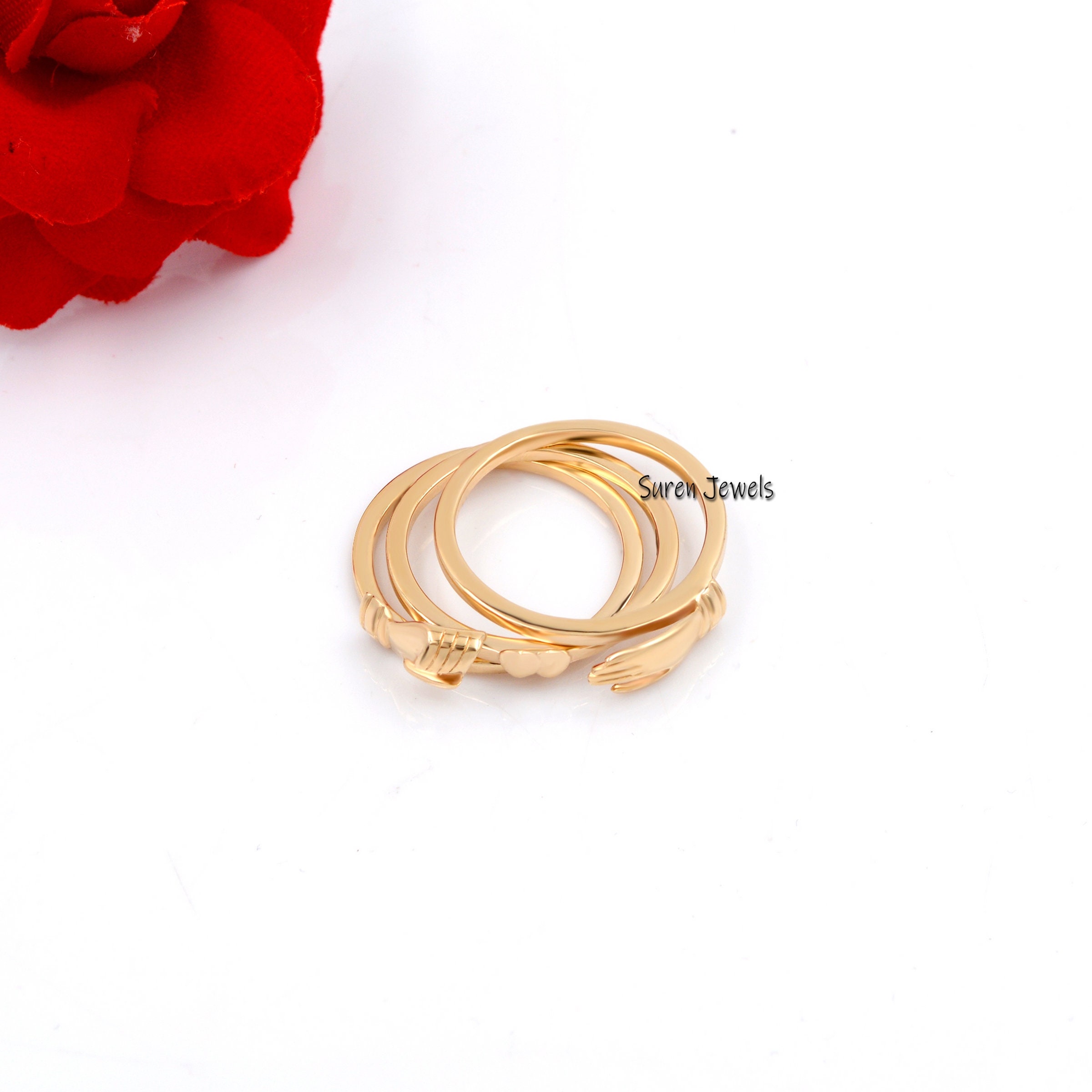 9K Gold Fede Ring: Holding Hands Gimmel Ring - View 3 - Suren Jewels | SKU: SJR236-