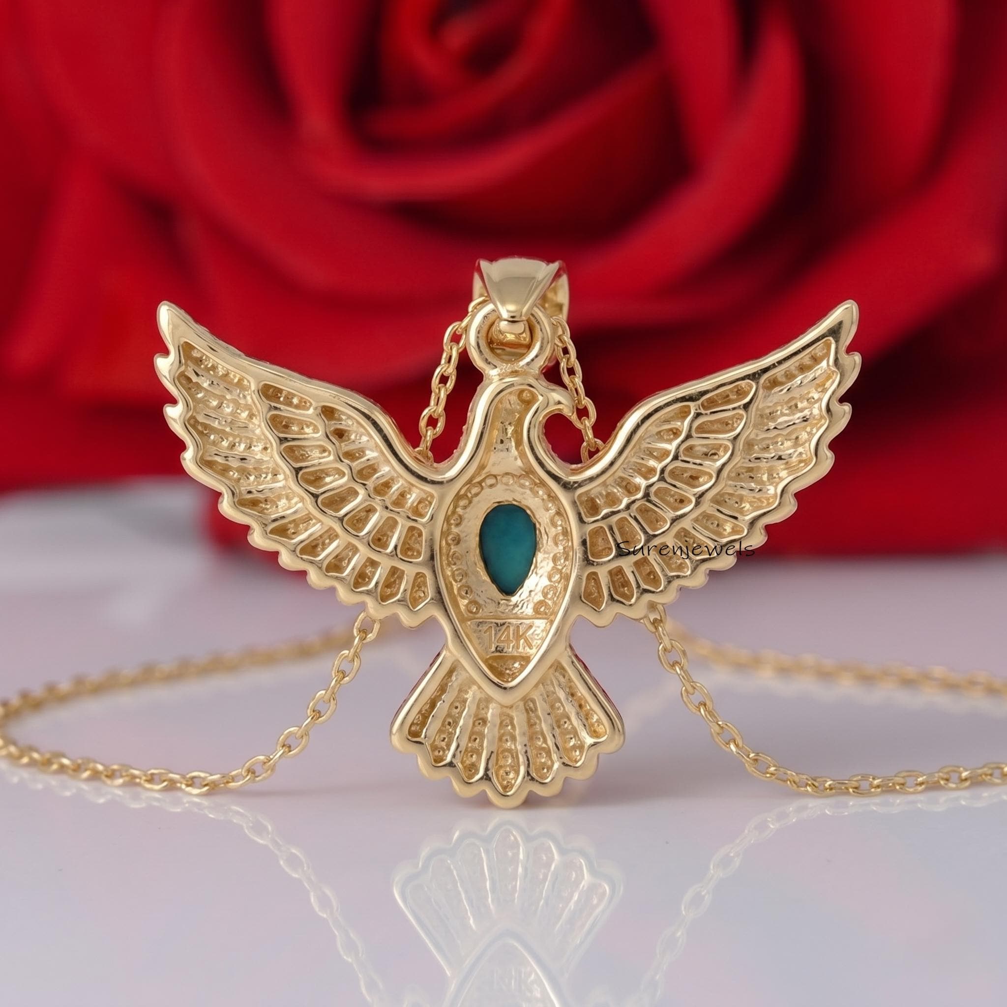 Gold Eagle Pendant with Turquoise, Eagle Bird Pendant, Eagle Statement Jewelry, Spiritual Protection Pendant, Delicate Bird C