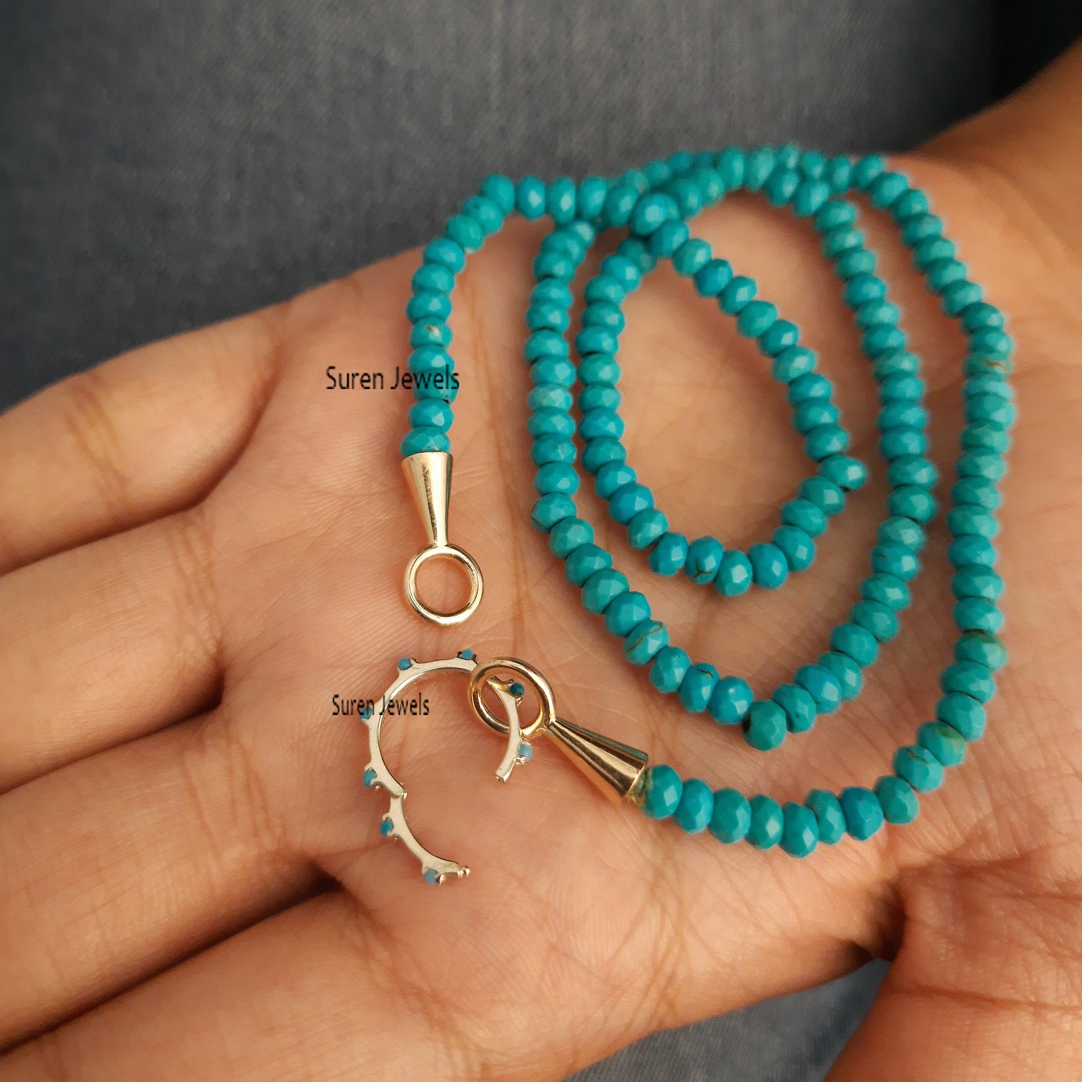 14K Gold Round Charm Holder: Turquoise Enhancer Lock - Suren Jewels | SKU: SJP529-14KYGTQ-N247