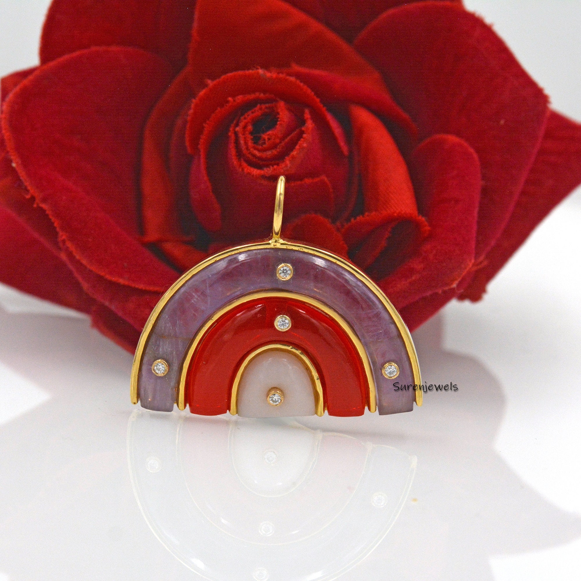 14k Gold Rainbow Pendant: Multi Gemstone & White Topaz - View 4 - Suren Jewels | SKU: SJP1175-SLYGPZCRWT