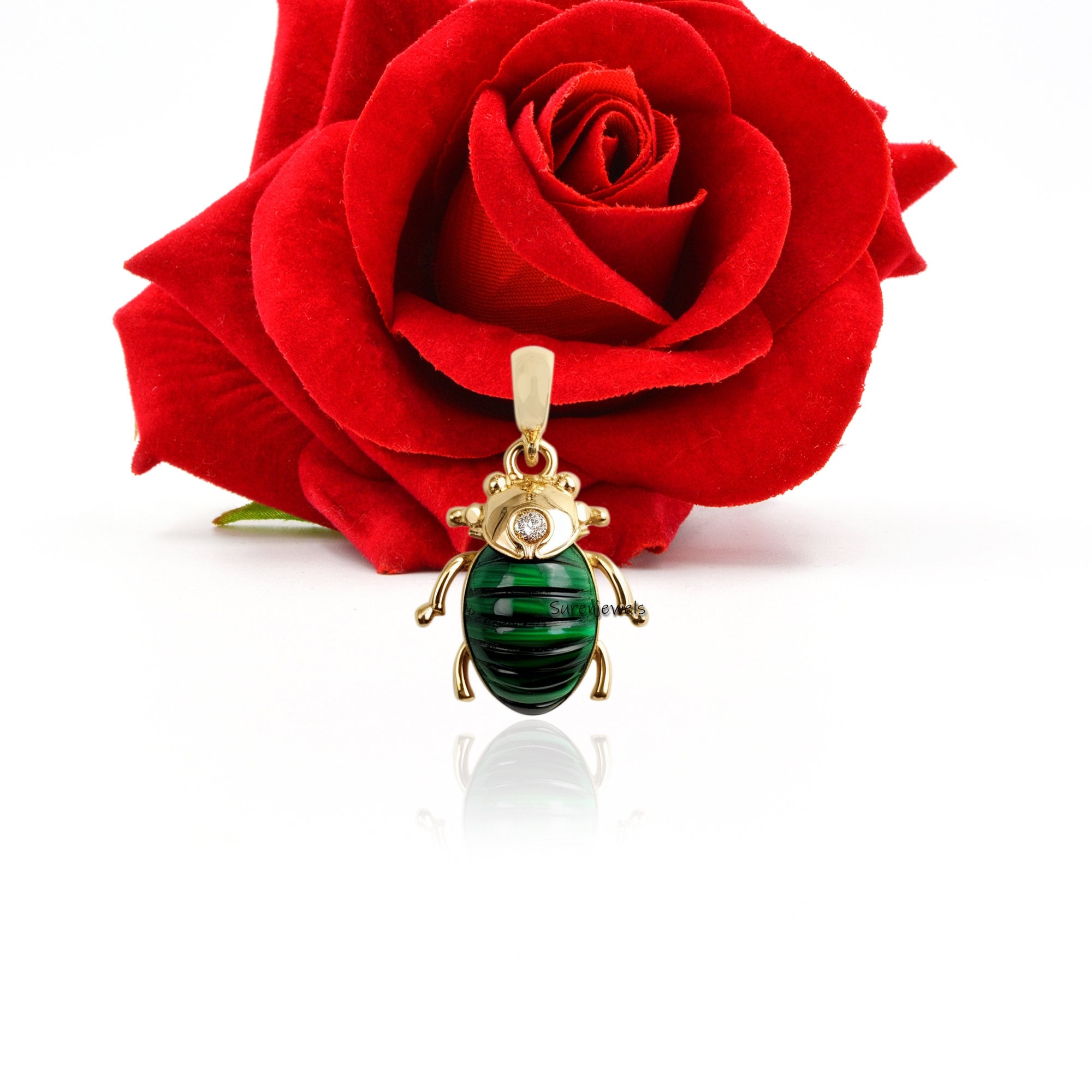 925 Silver Scarab Pendant: Hand Carved Gemstone Amulet - View 4 - Suren Jewels | SKU: SJP2878-SLNSMKCZ