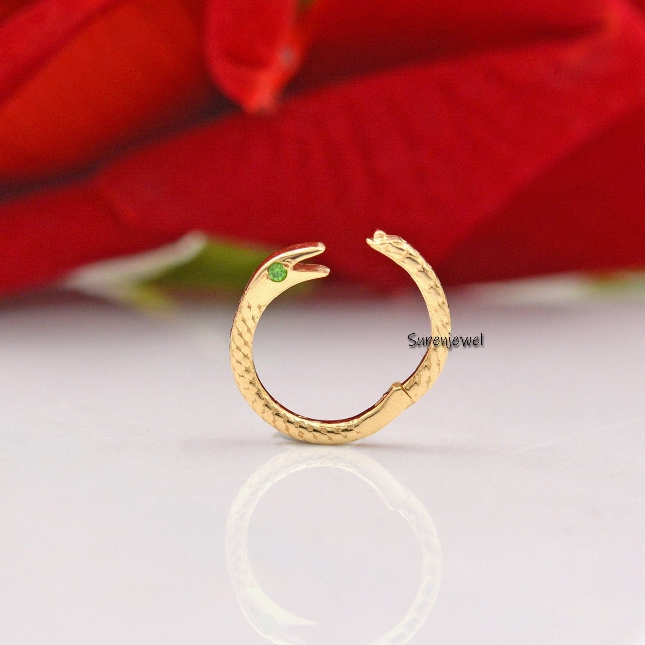 14k Emerald Snake Charm Clip: Gold Ouroboros Enhancer - Suren Jewels | SKU: SJP88-SLYGDI