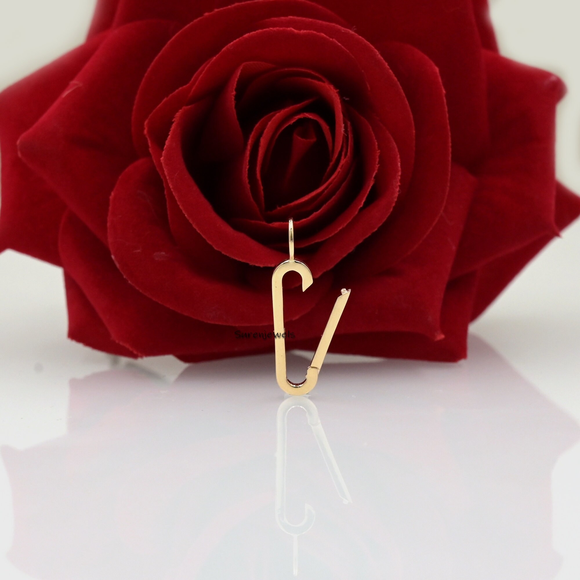 14K Yellow Gold Charm Holder: Designer Necklace Connector Lock - View 3 - Suren Jewels | SKU: SJP745-14KYG