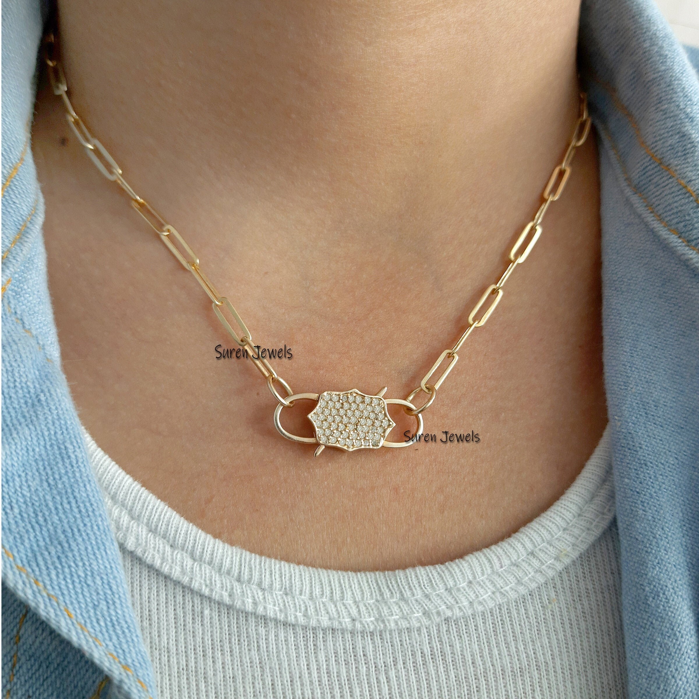 9K Gold Diamond Padlock Pendant: Pave Jewelry, 18 inch Chain - View 6 - Suren Jewels | SKU: SJP33-9KYGCZ-N47-18I
