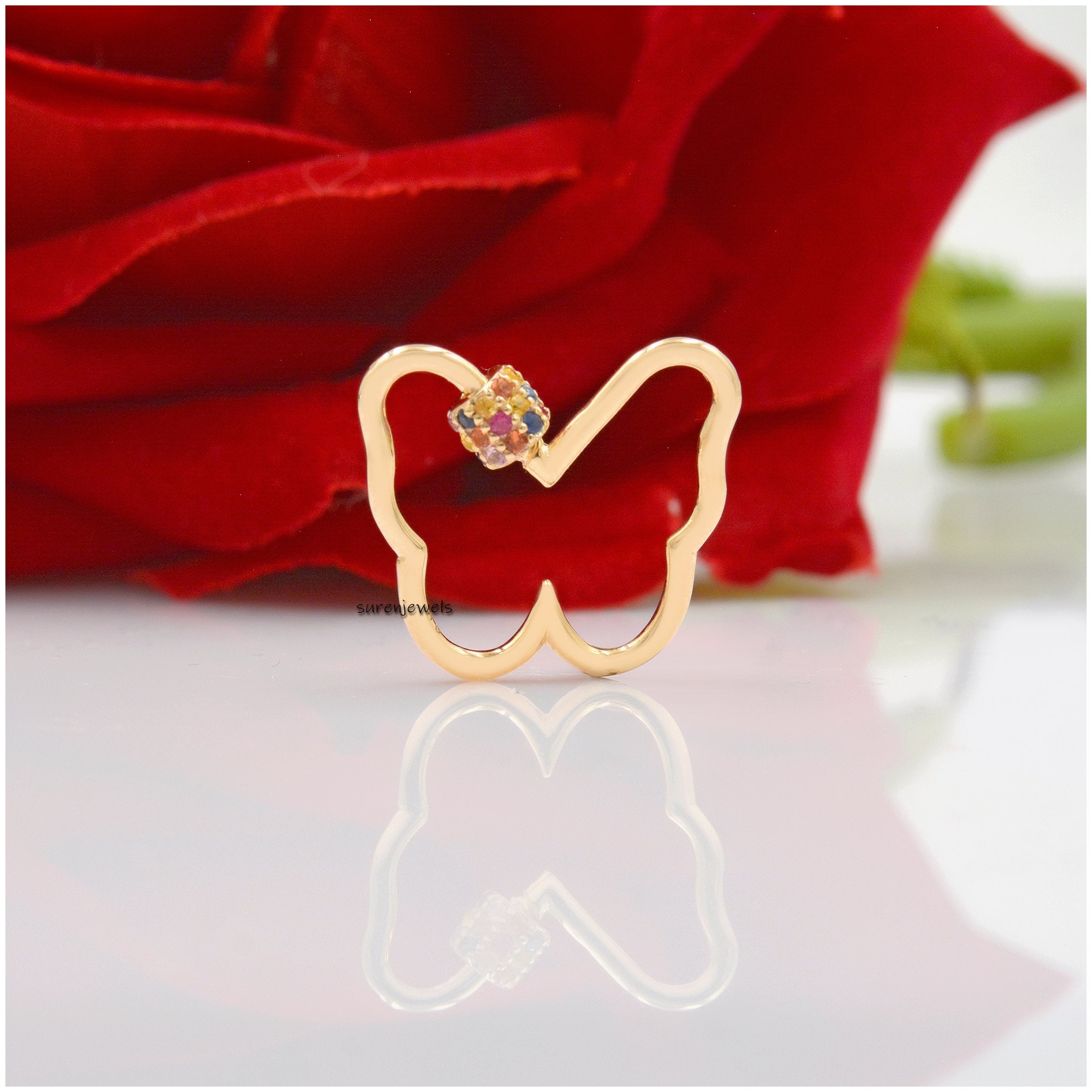 925 Silver Butterfly Carabiner Lock: Multi Sapphire Gemstone - View 2 - Suren Jewels | SKU: SJC01-SLWGMT